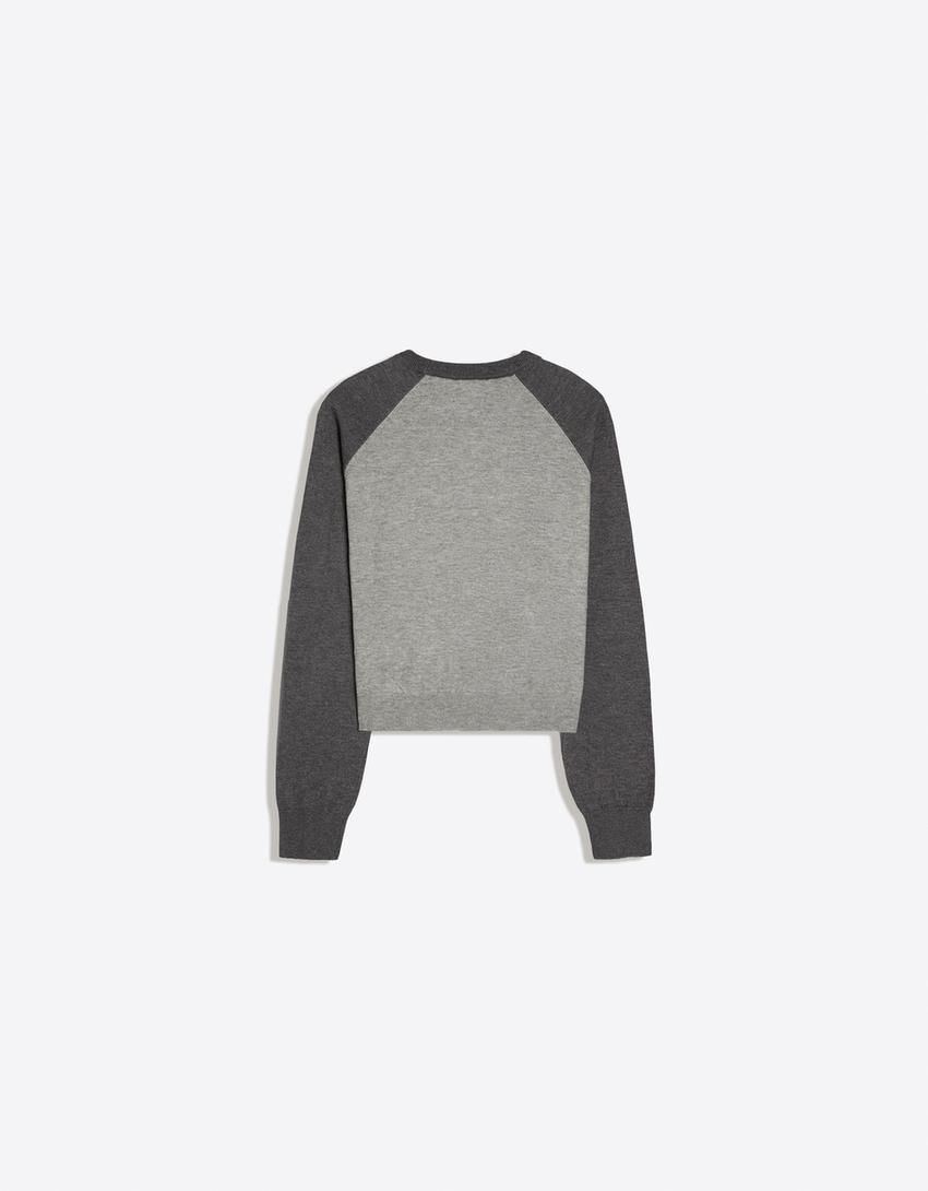Maglia girocollo con maniche raglan-Grigio