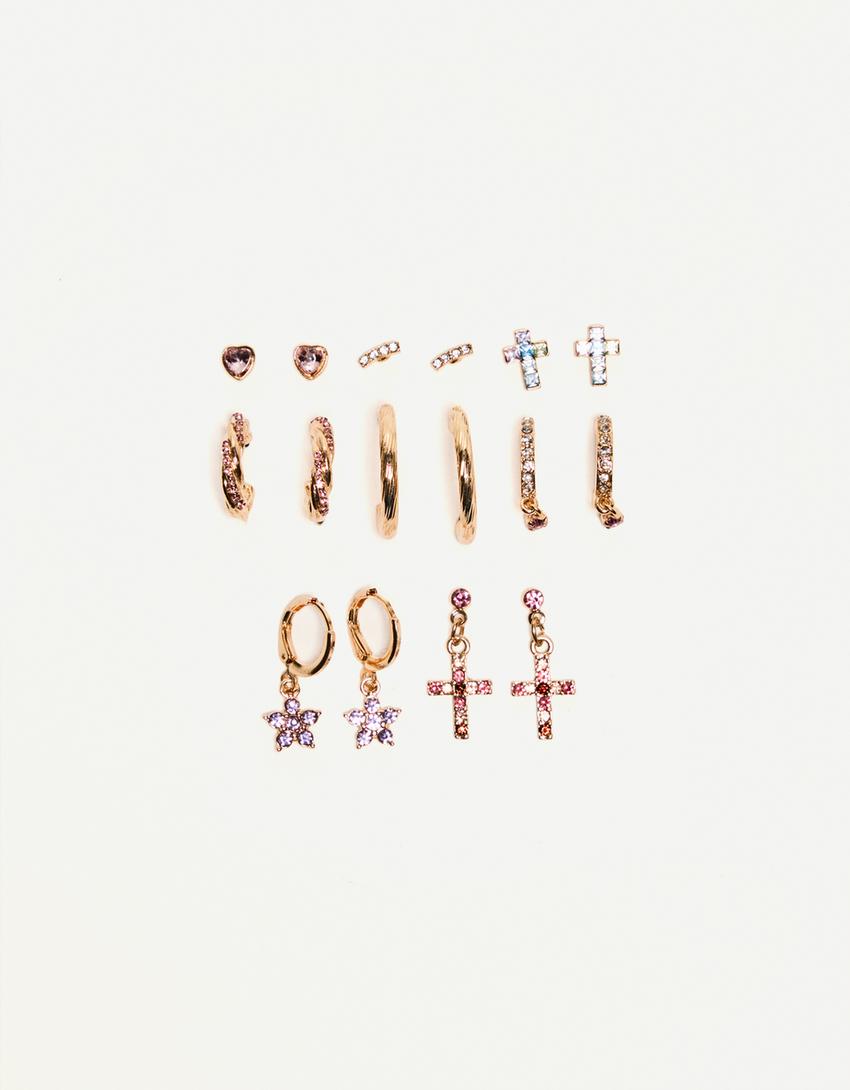 Pack of 8 earrings-Gold-0