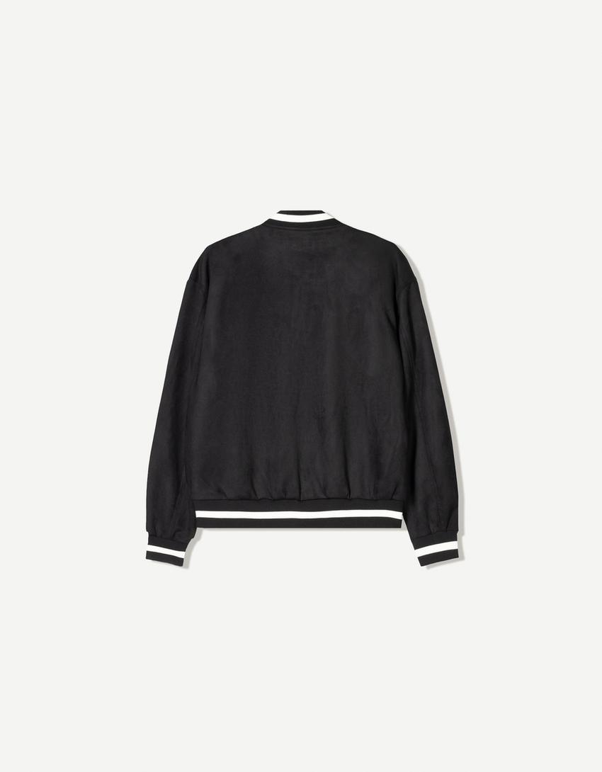 Cazadora varsity efecto suede-Negro-5
