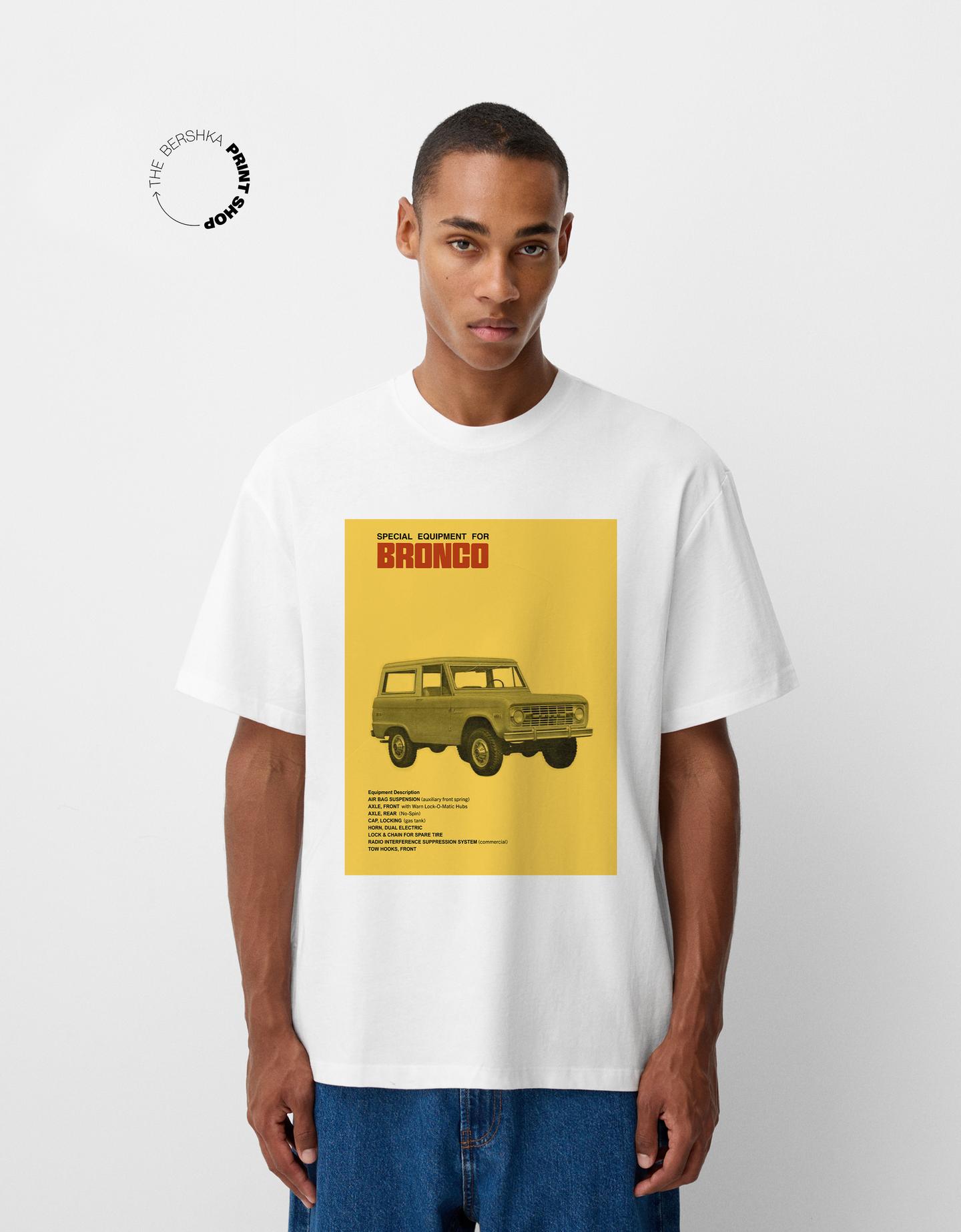 Bershka Camiseta Ford Manga Corta Hombre Xxs Blanco