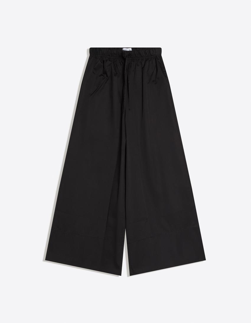 Poplin culotte trousers-Black
