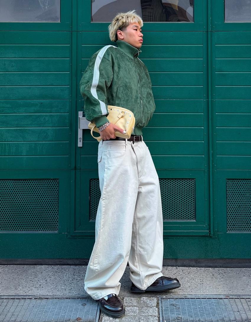 Boxy faux suede jacket-Green