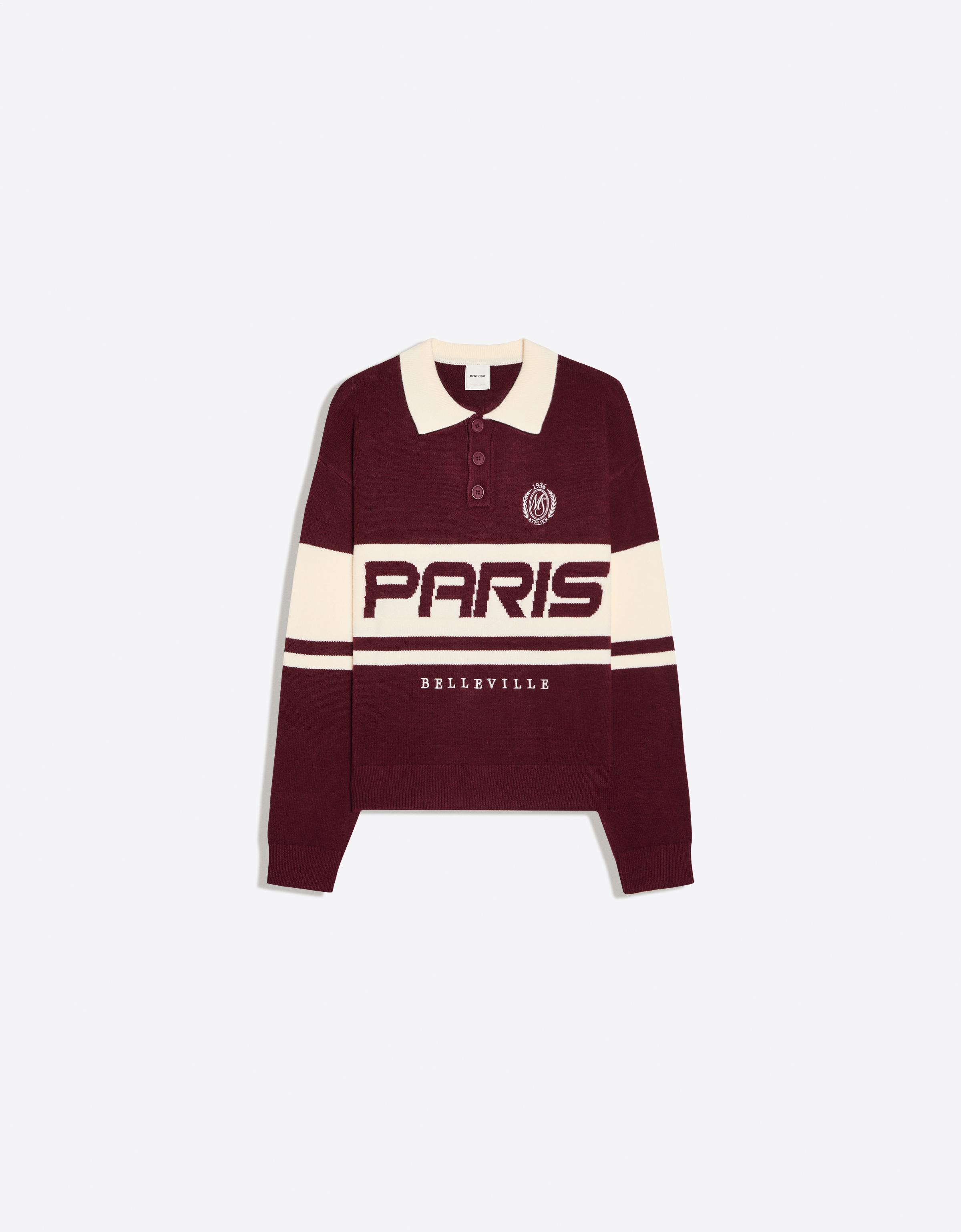 Embroidered polo collar jumper — Maroon