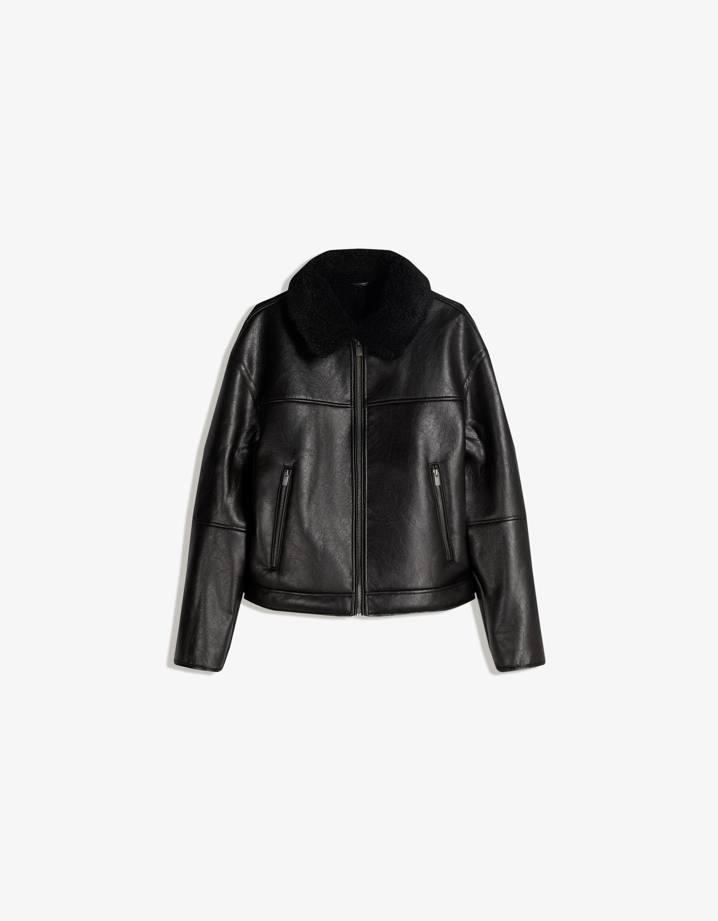 Bershka Jacke Aus Kunstleder Herren S Schwarz