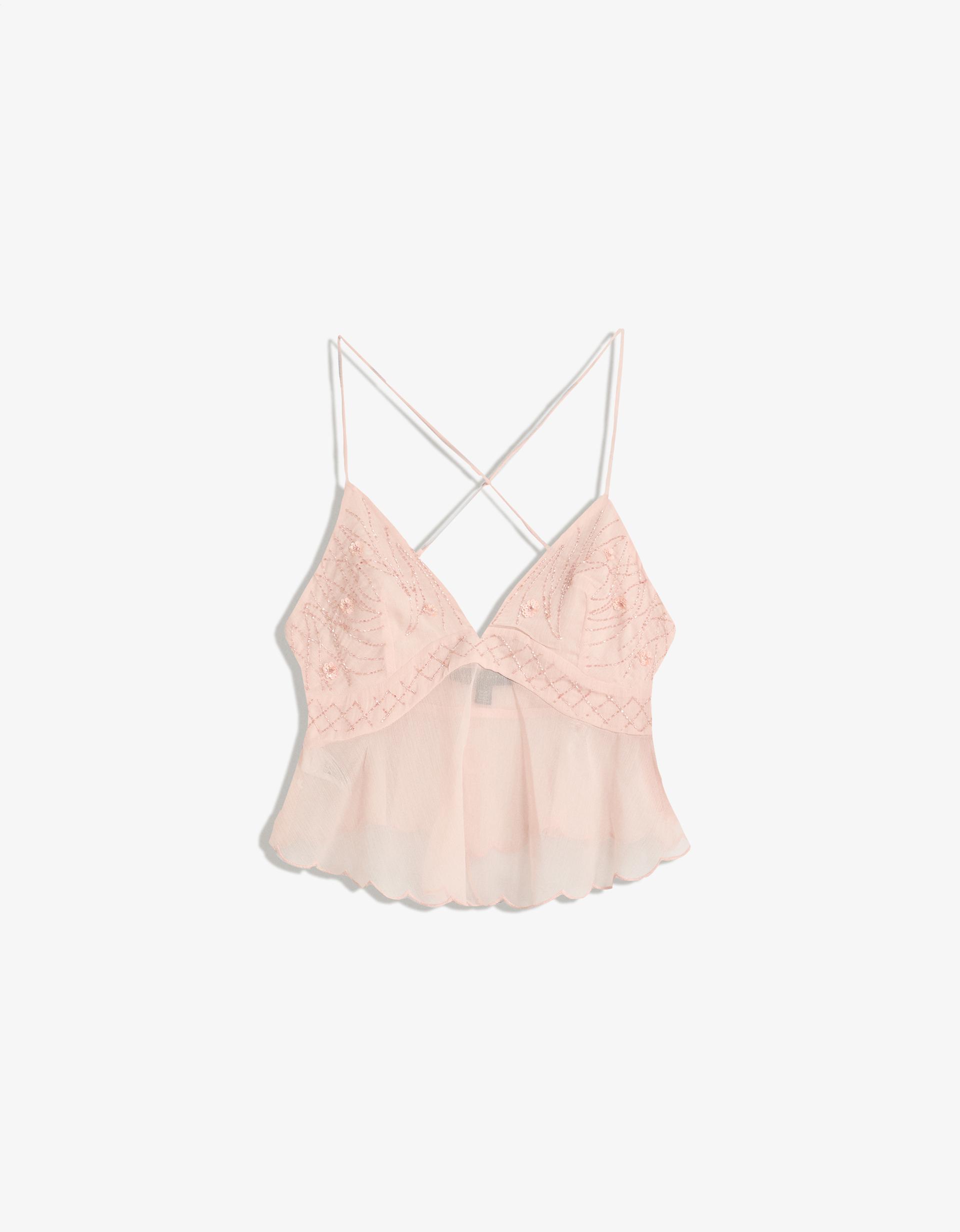 Embroidered strappy crop top