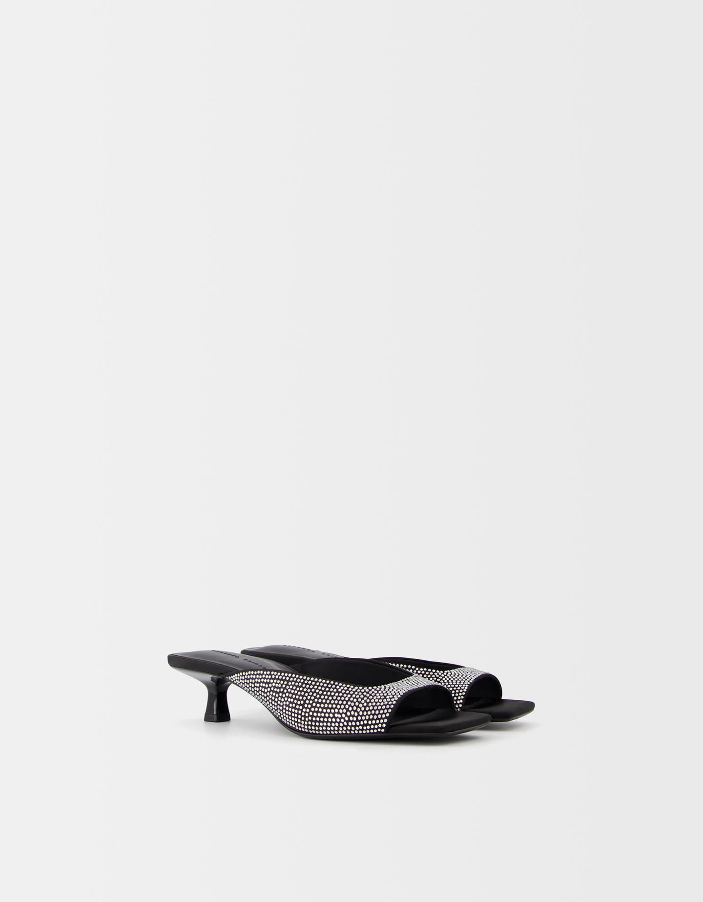 Bershka Sandalia Tacón Mule Detalle Brillos Mujer 35 Negro