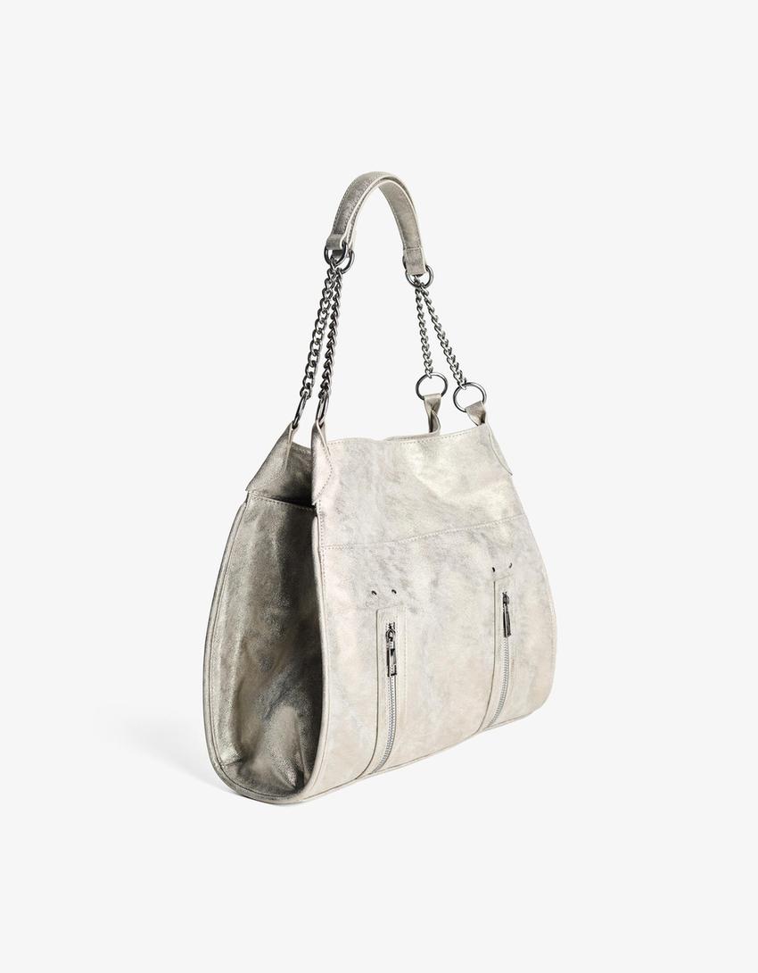 Bolso brillo cadena-Plata