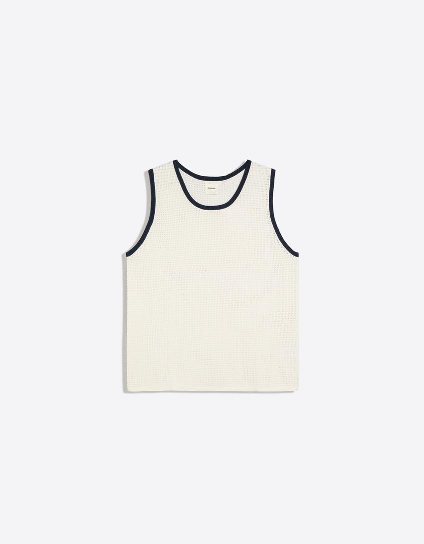 Contrast mesh strappy top-Off white