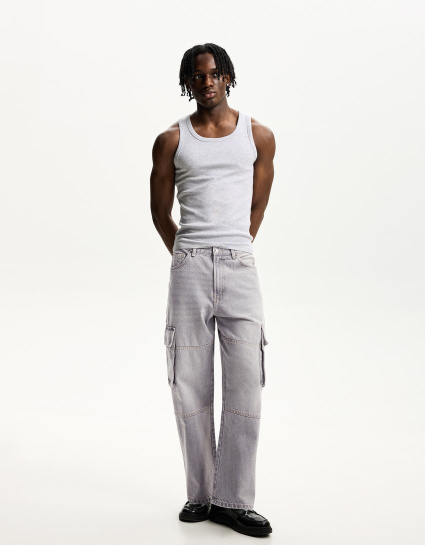 Jeans baggy cargo-Gris