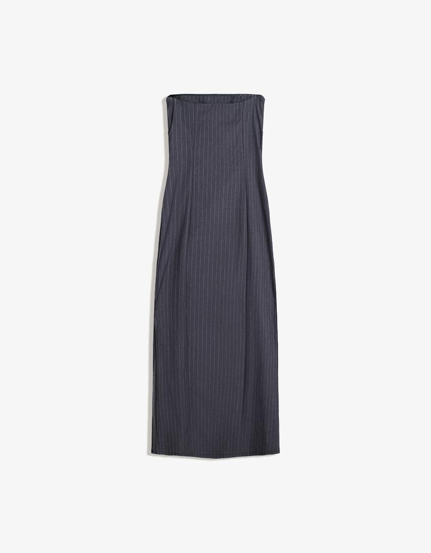 Bandeau midi dress with belt-Dark blue