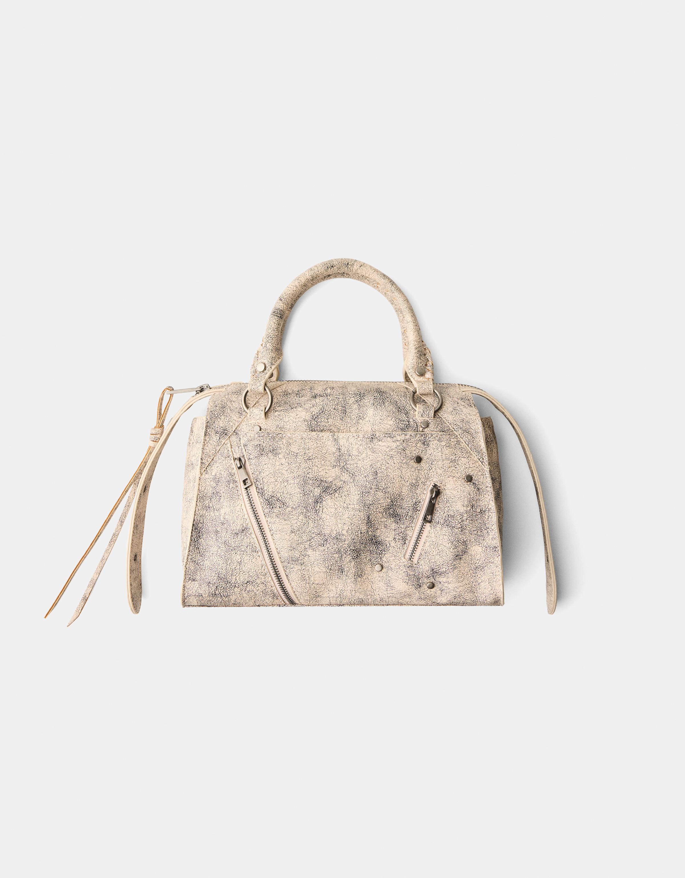 Bershka Tote-Bag Mit Craquelé-Effekt Damen Rohweiß