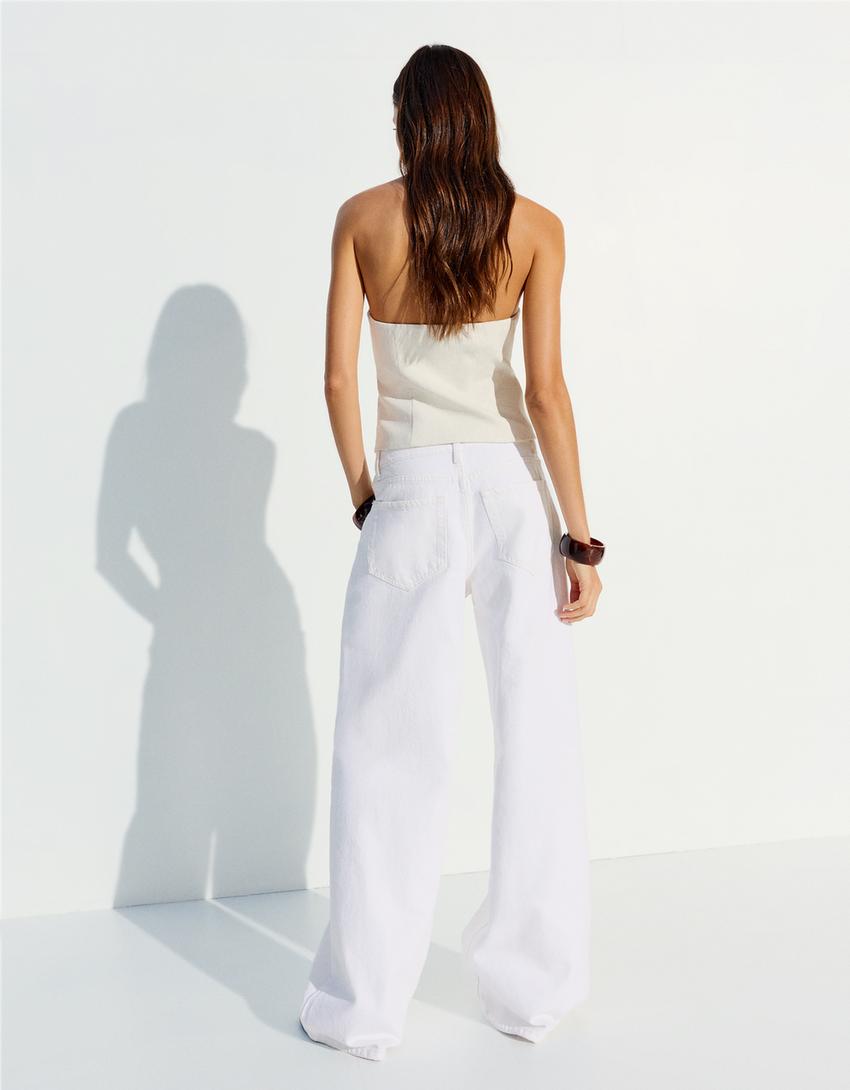 Wide-leg jeans-Cream