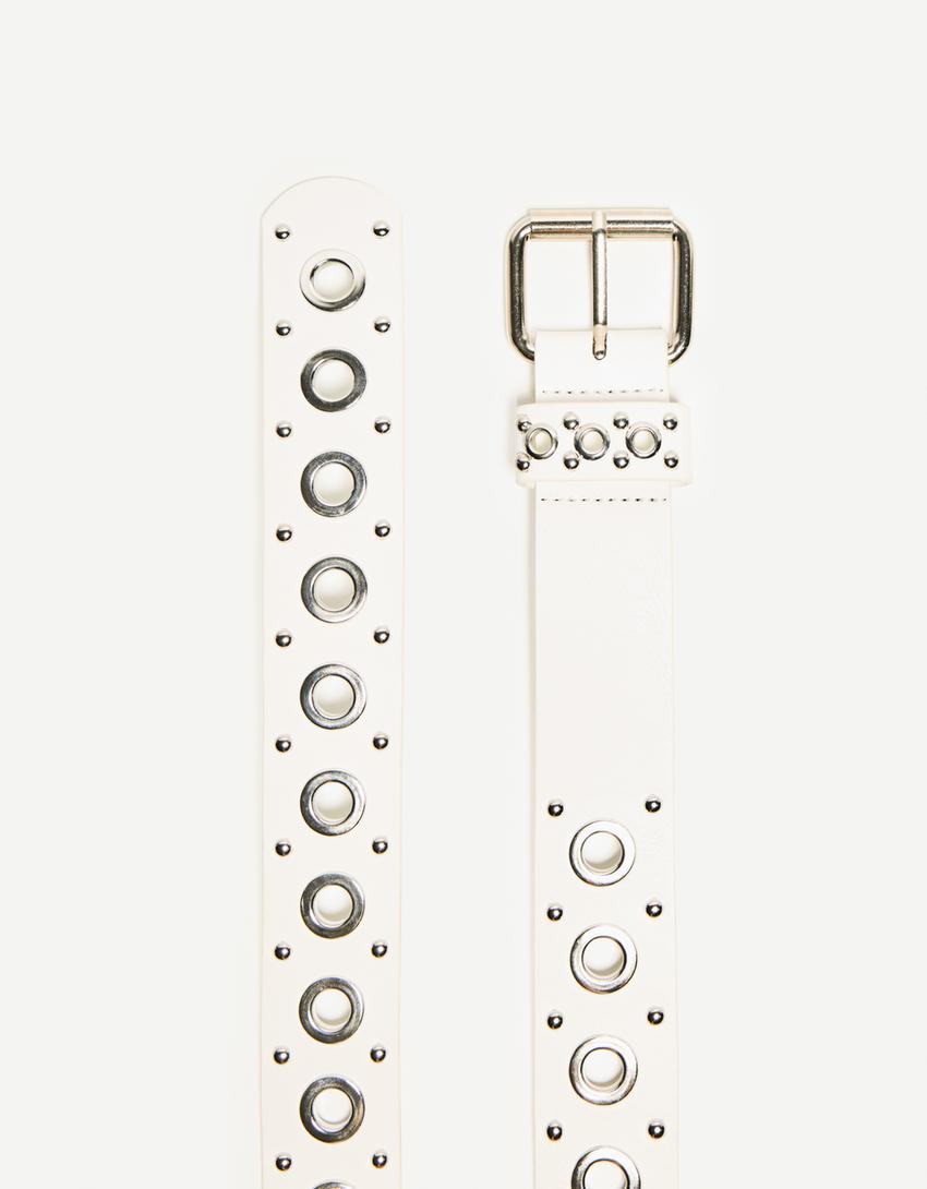 Belt with studs-White-2