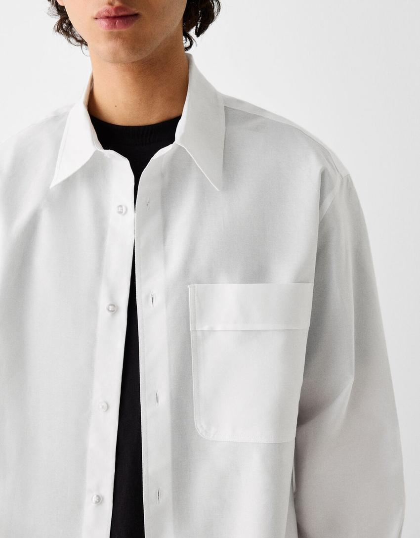Boxy long sleeve Oxford shirt-White