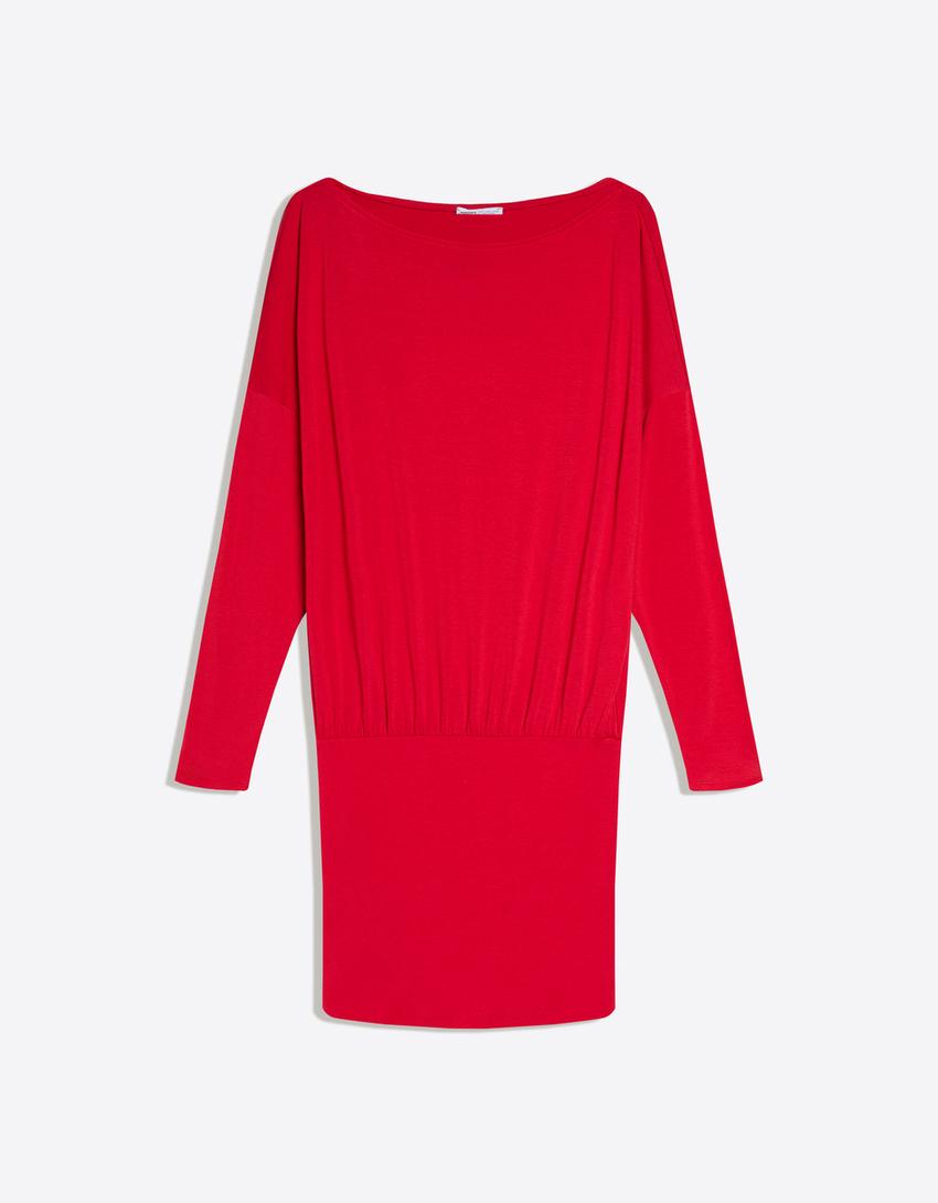 Rochie mini mânecă lungă fustă ajustată-Roșu