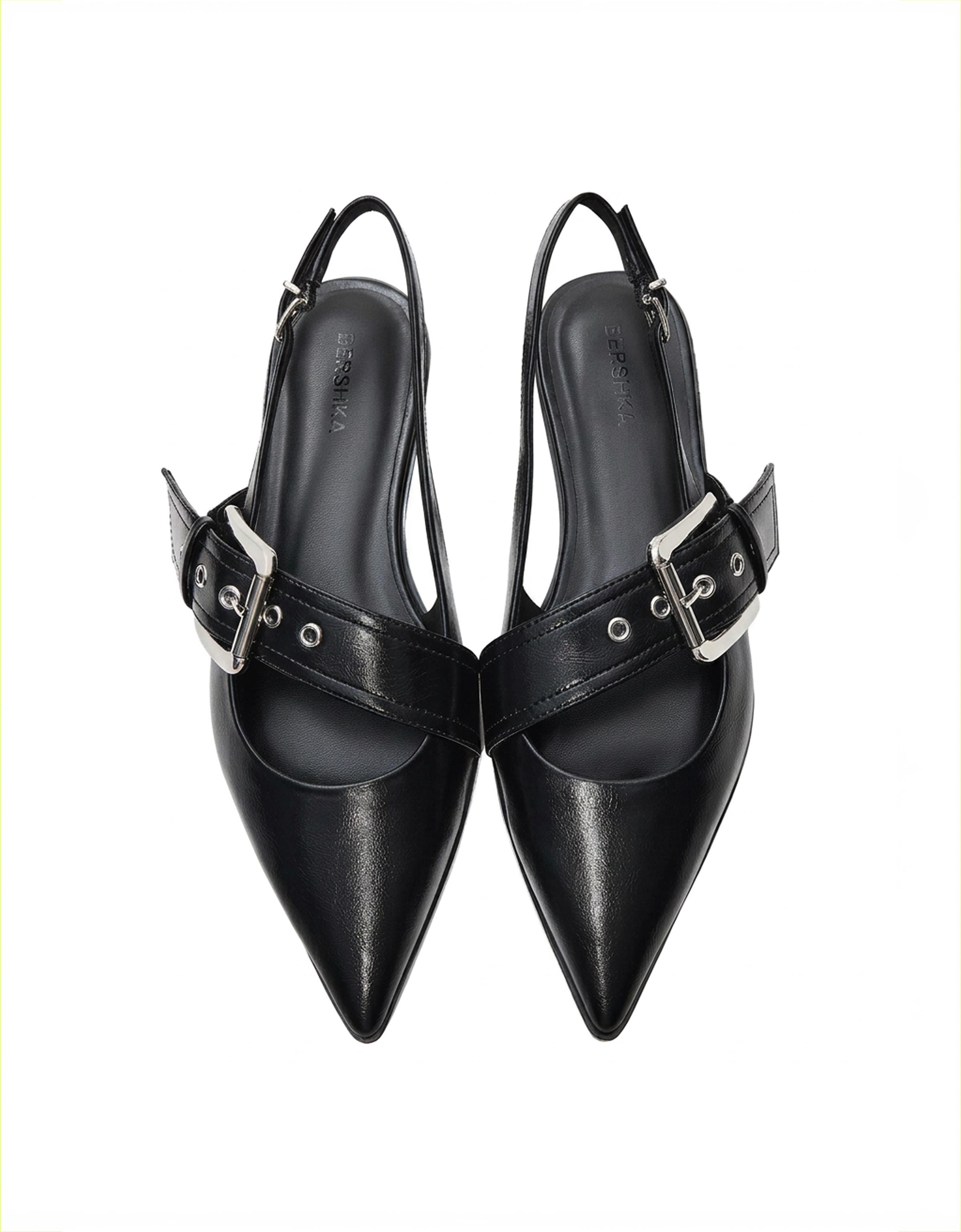 Slingback ballet flats with buckle — BLACK