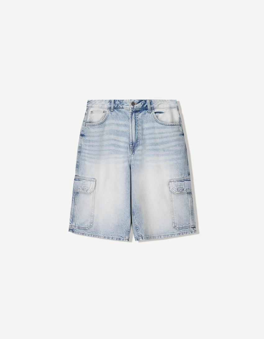 Bermuda baggy cargo-Azzurro Lavato