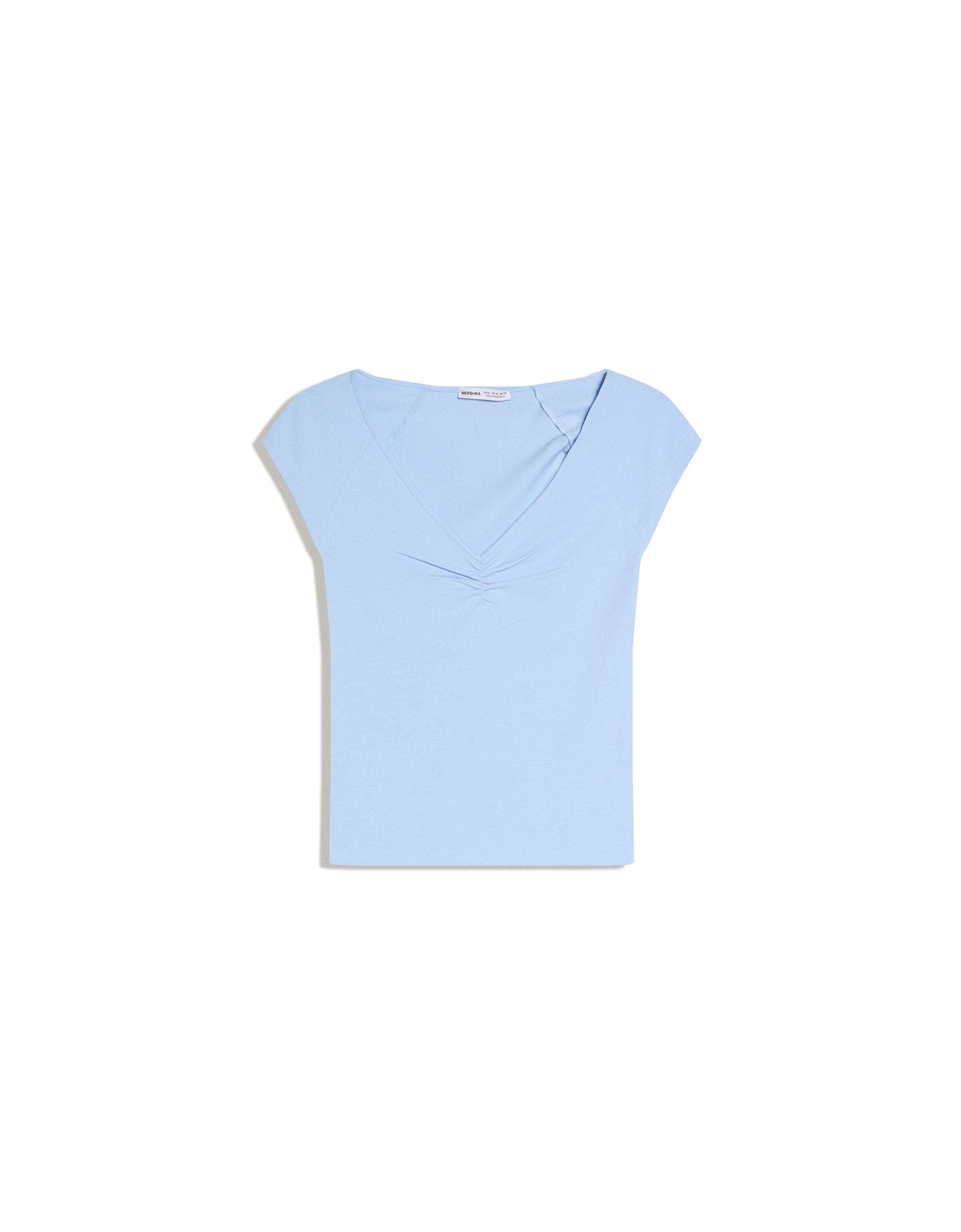 Short sleeve ruched T-shirt — Light blue