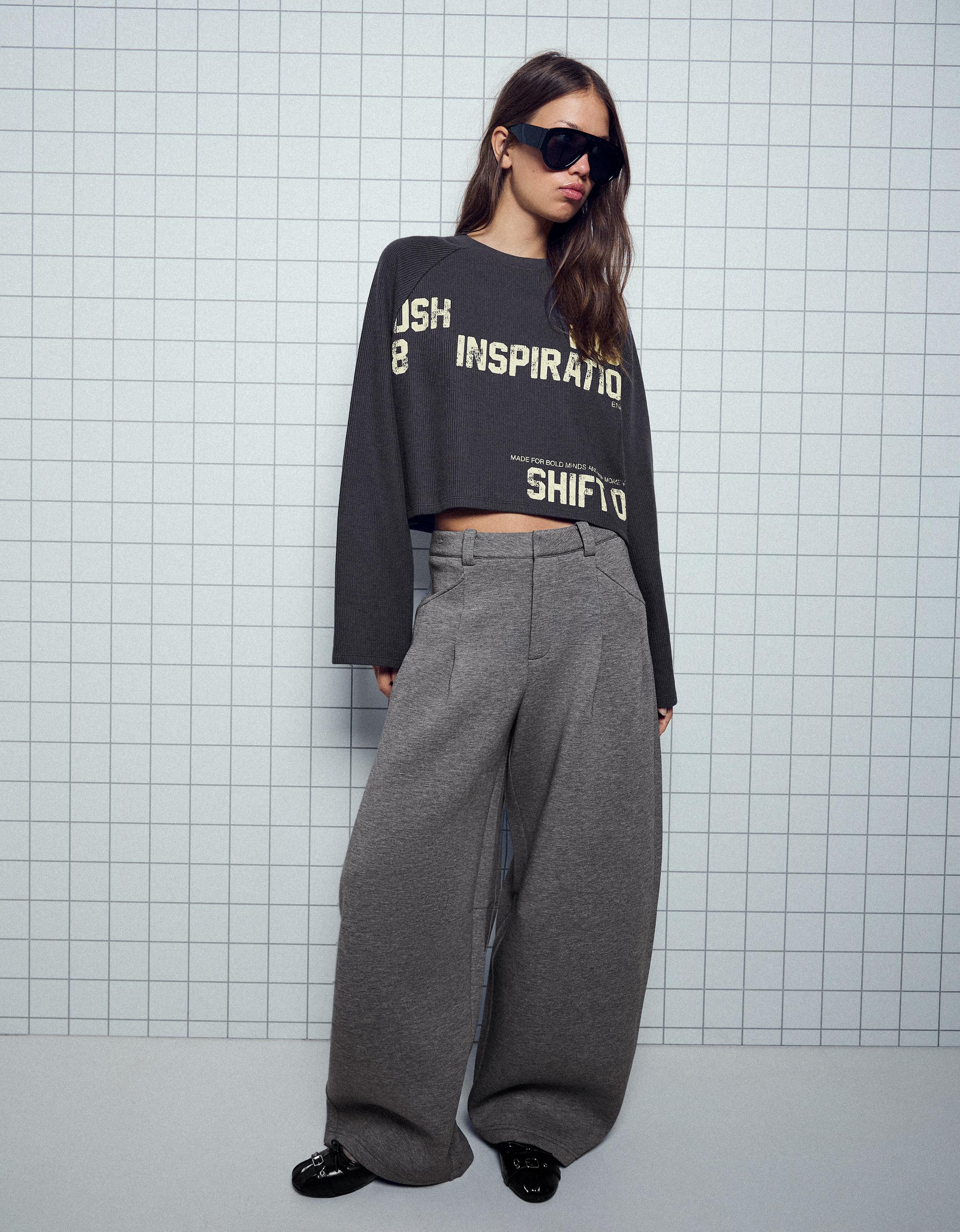 Bershka Bisiklet yaka baskılı sweatshirt görsel 4
