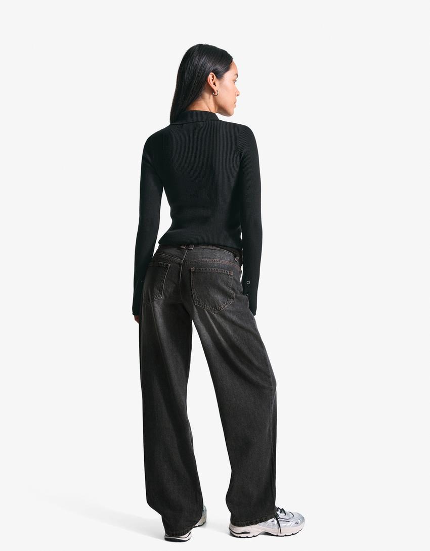 Jeans baggy fit barrel fit taille basse-Gris foncé