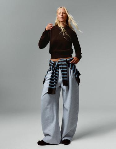 Striped fitted round neck jumper — Brown 1