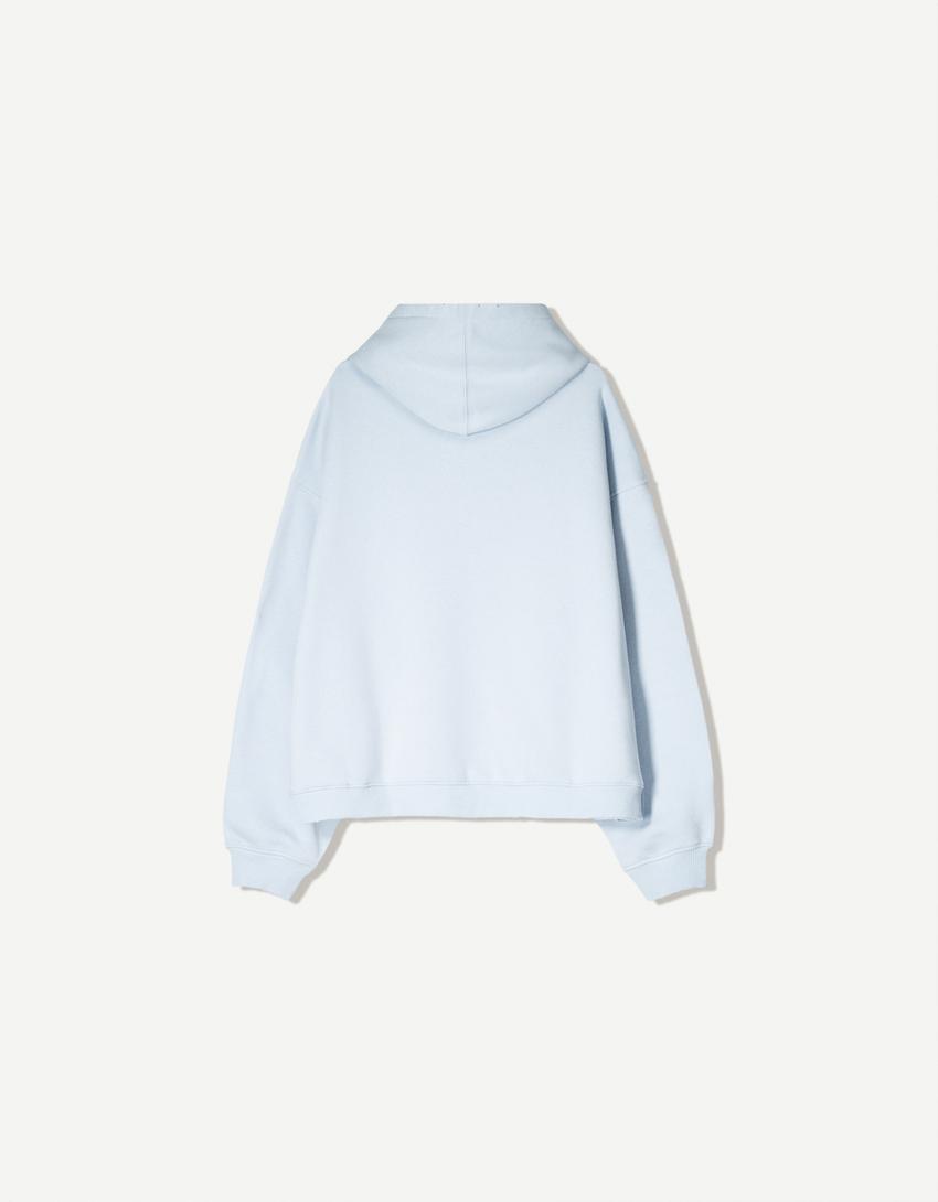 Kapüşonlu ve yırtık detaylı sweatshirt-Açık mavi-5