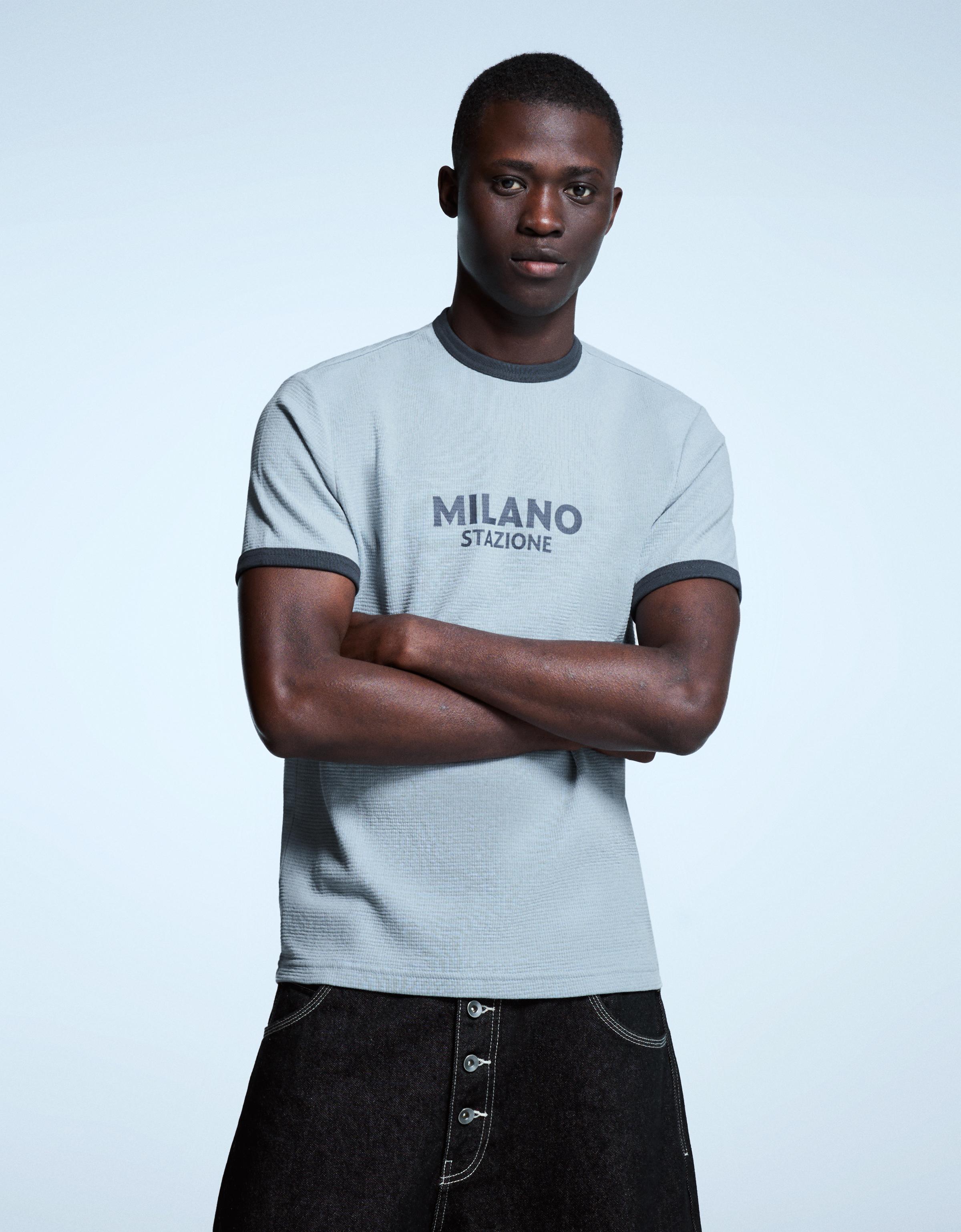 Bershka T-Shirt Mit Kurzen Ärmeln, Waffelstruktur Und Rippmuster Herren Xs Hellblau