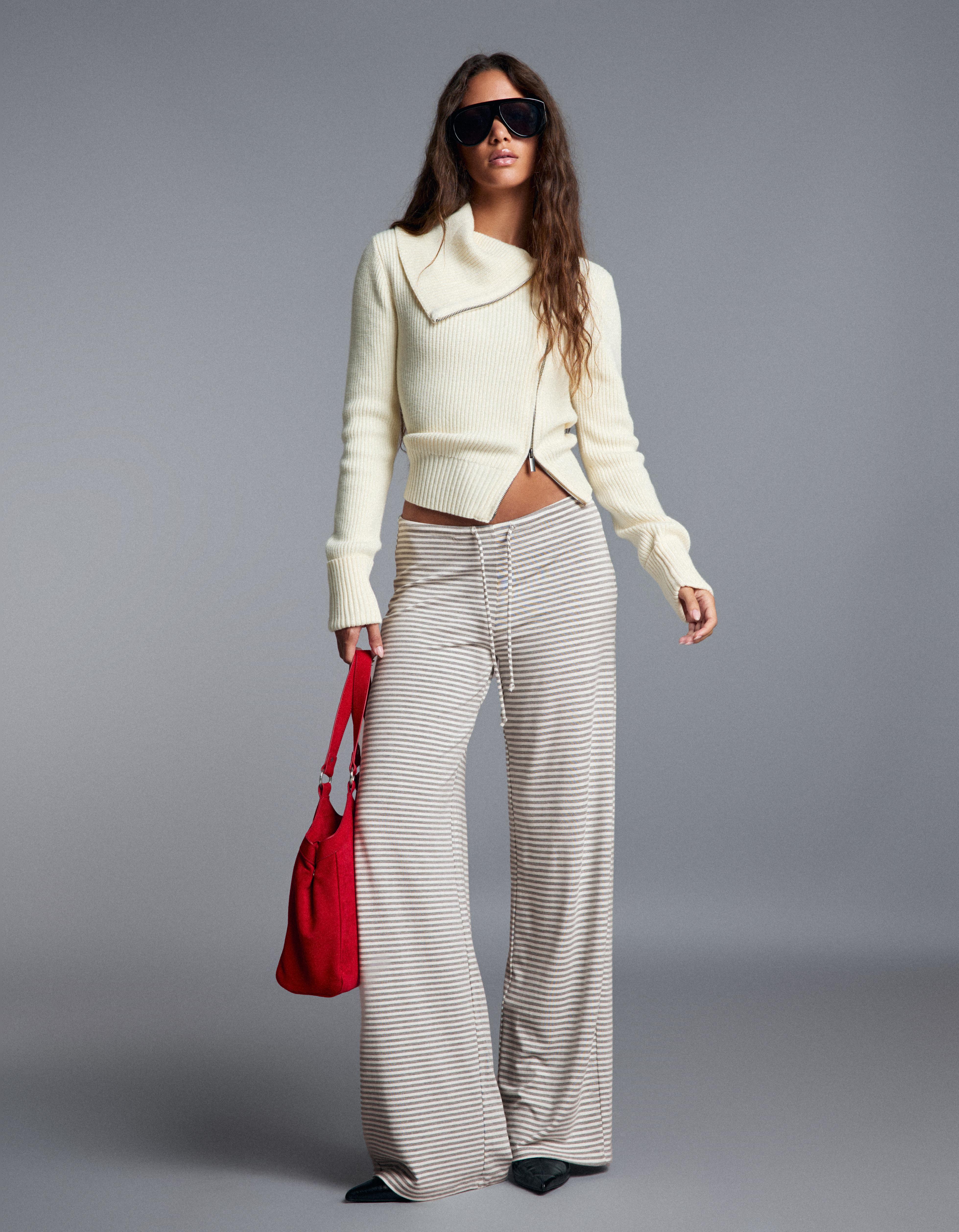 Straight leg stripe print trousers — Grey