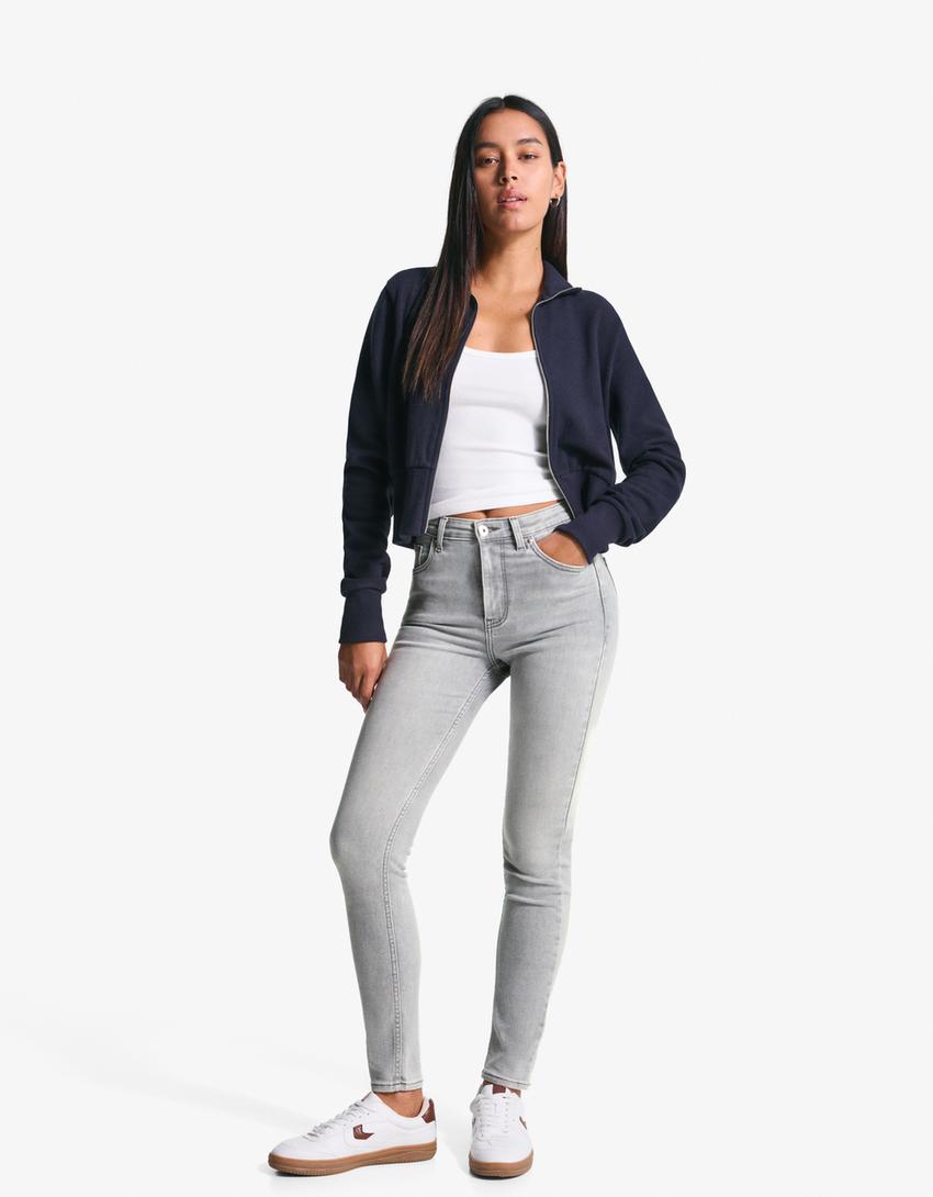 Super high-waist soft skinny jeans-Grey