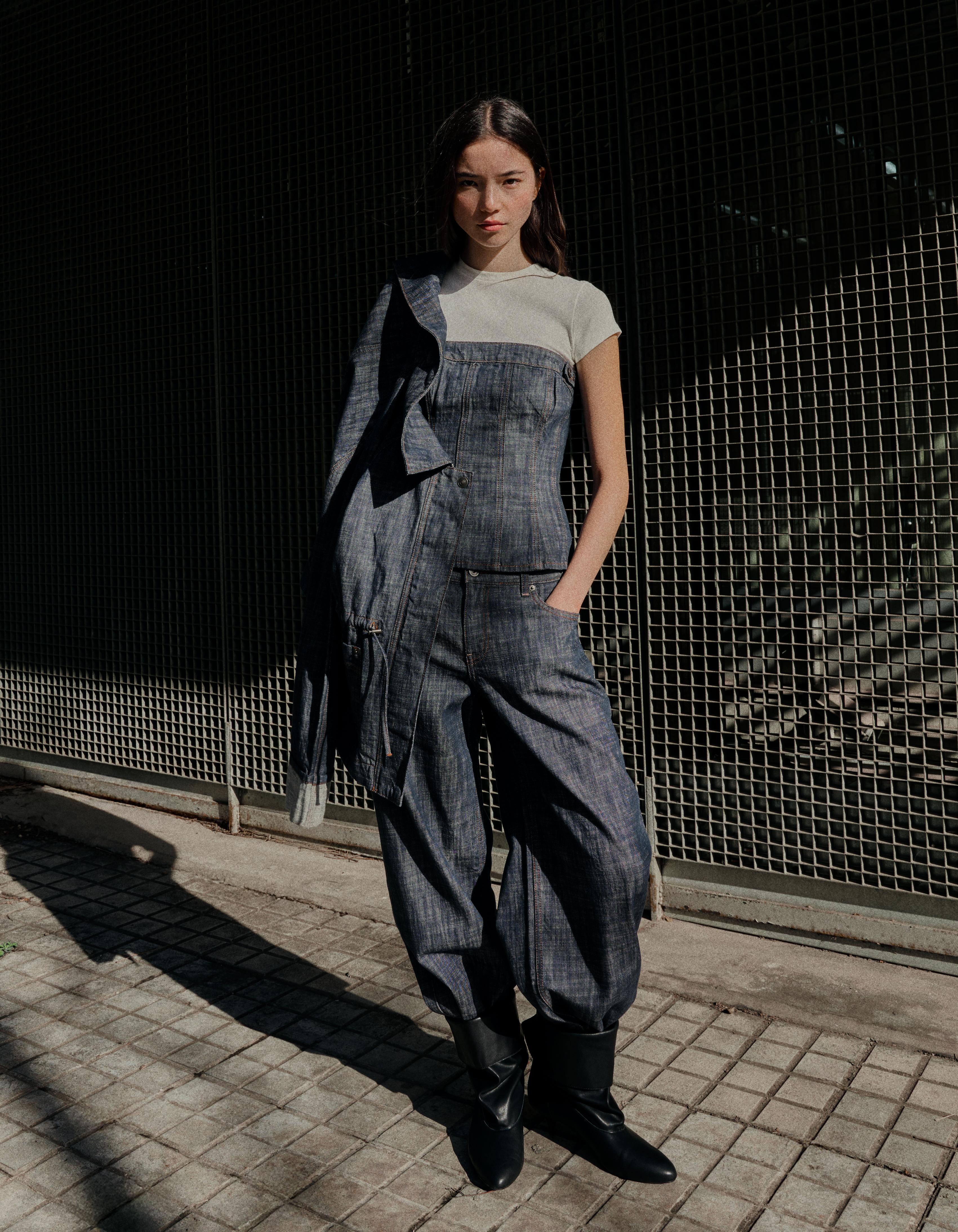 Dokulu denim top - Görsel 14