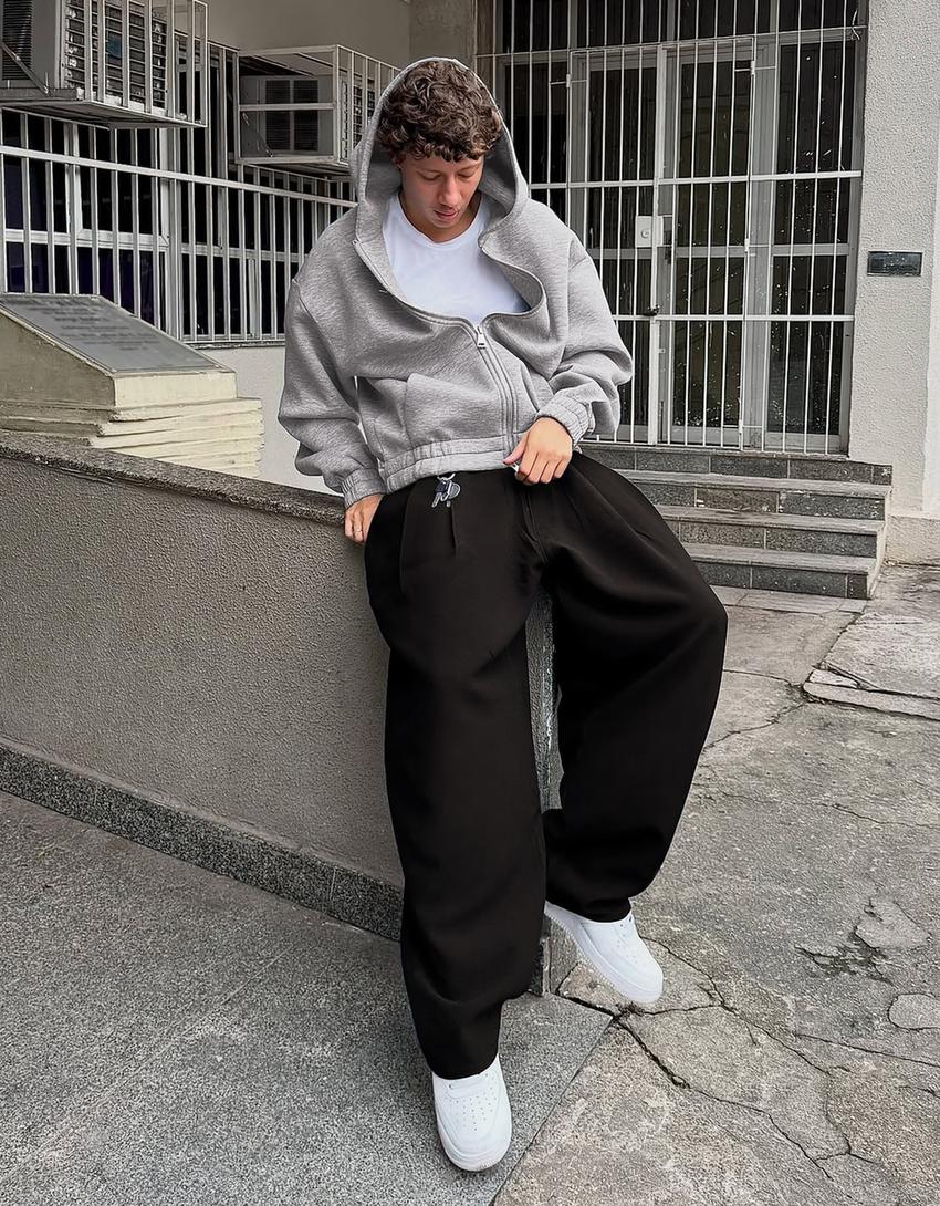 Neoprene effect zip-up hoodie-Grey