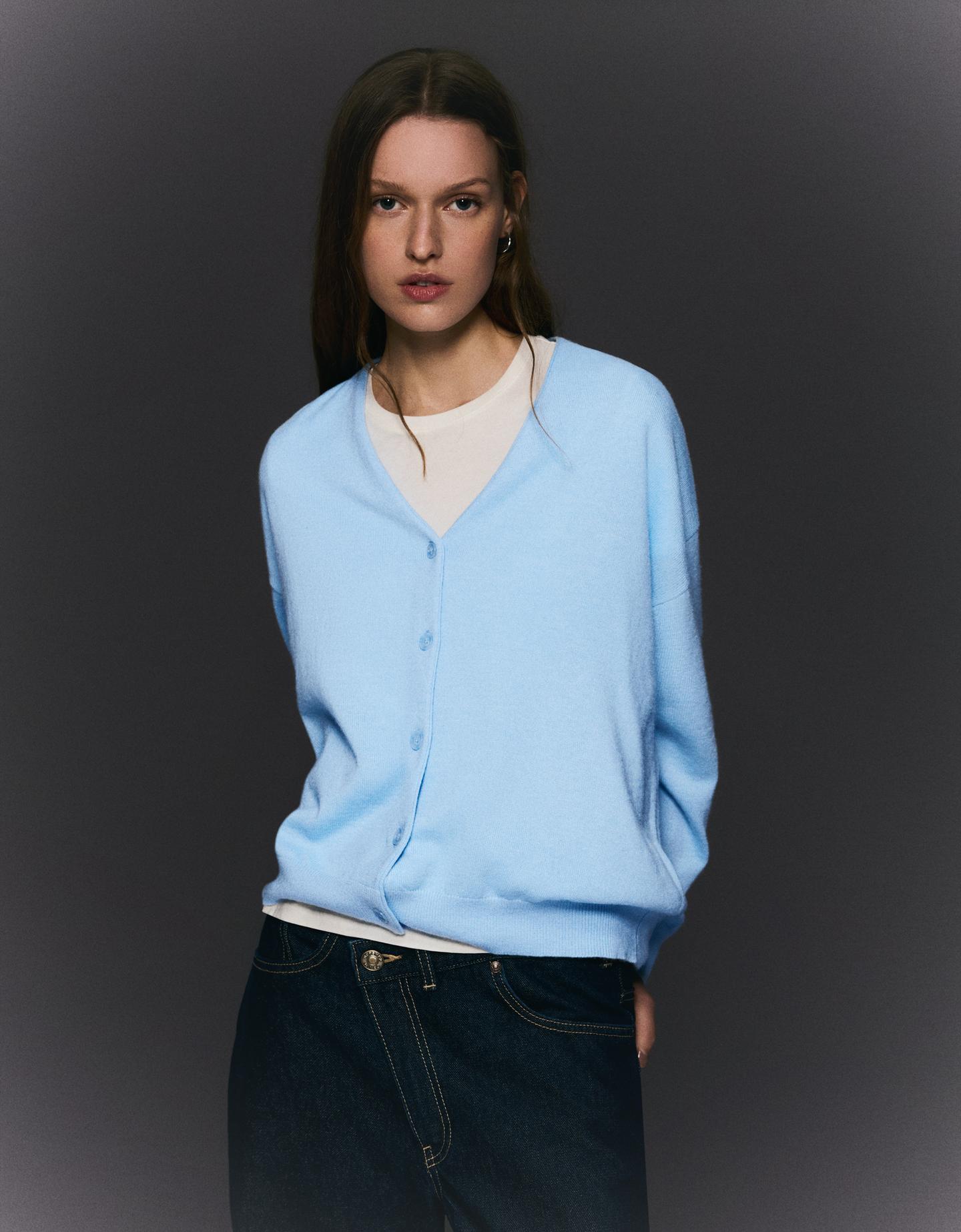 Bershka kardigan basic jasnoniebieski
