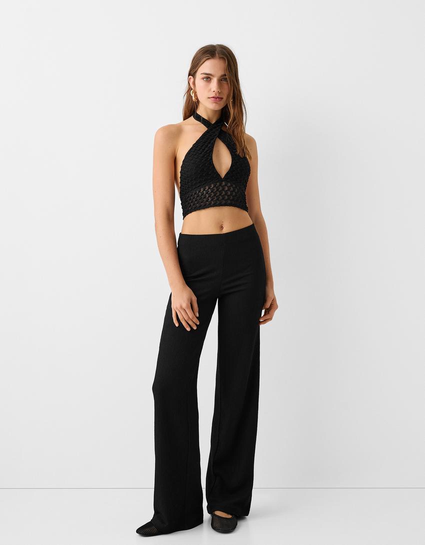 Crossover halter neck top-Black-3