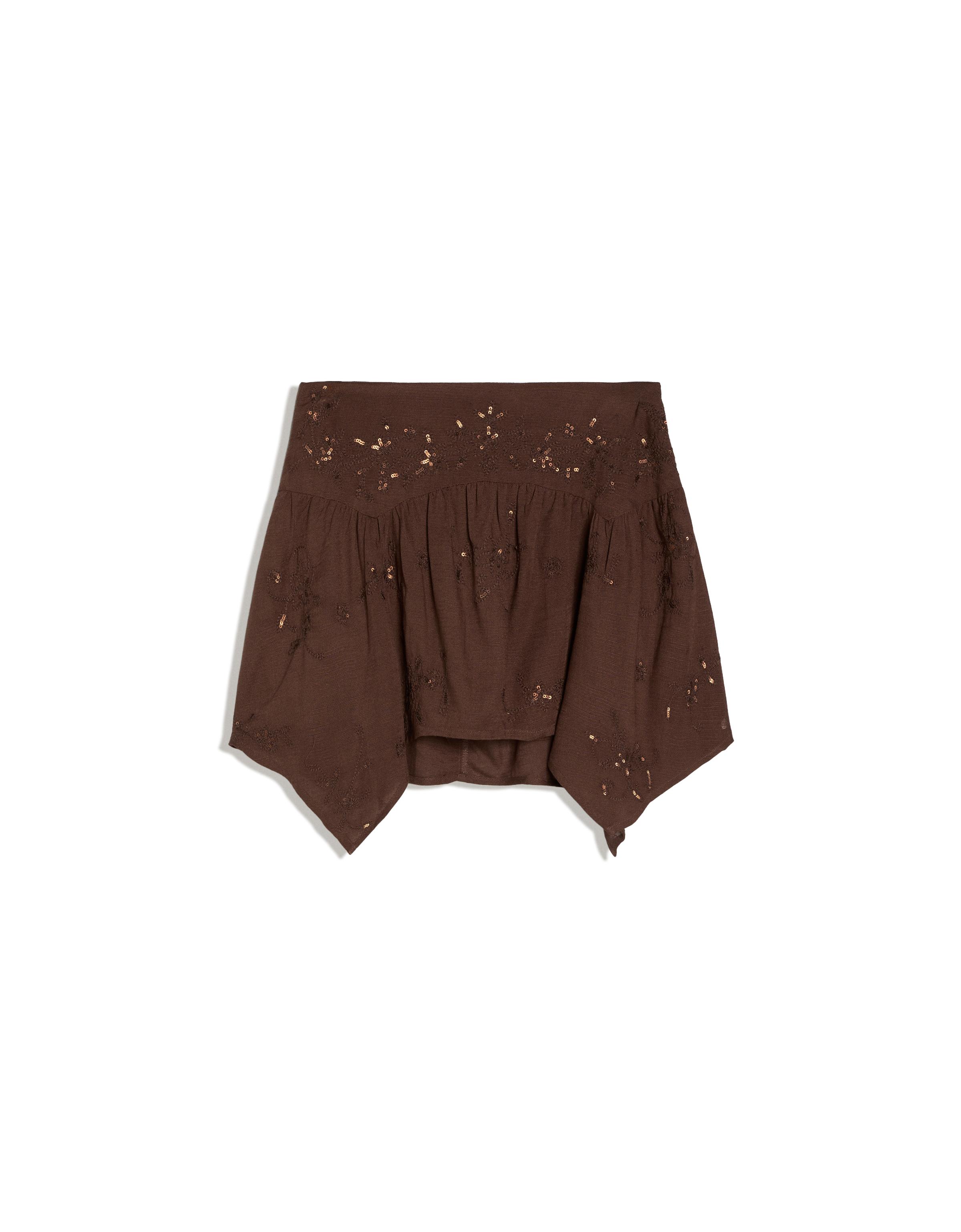 Embroidered handkerchief skirt — Brown