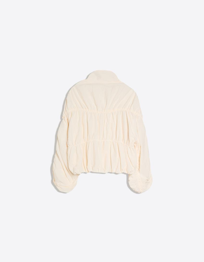 Ruched technical jacket-Cream