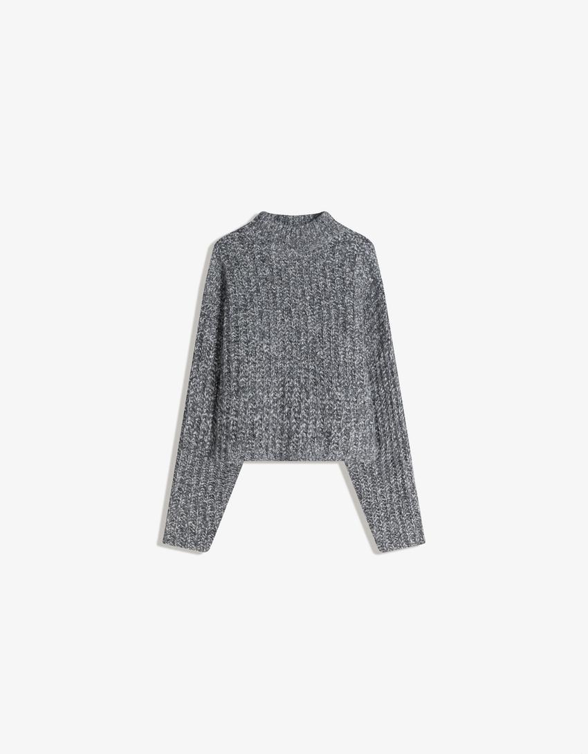 Twisted yarn high neck jumper-Dark grey