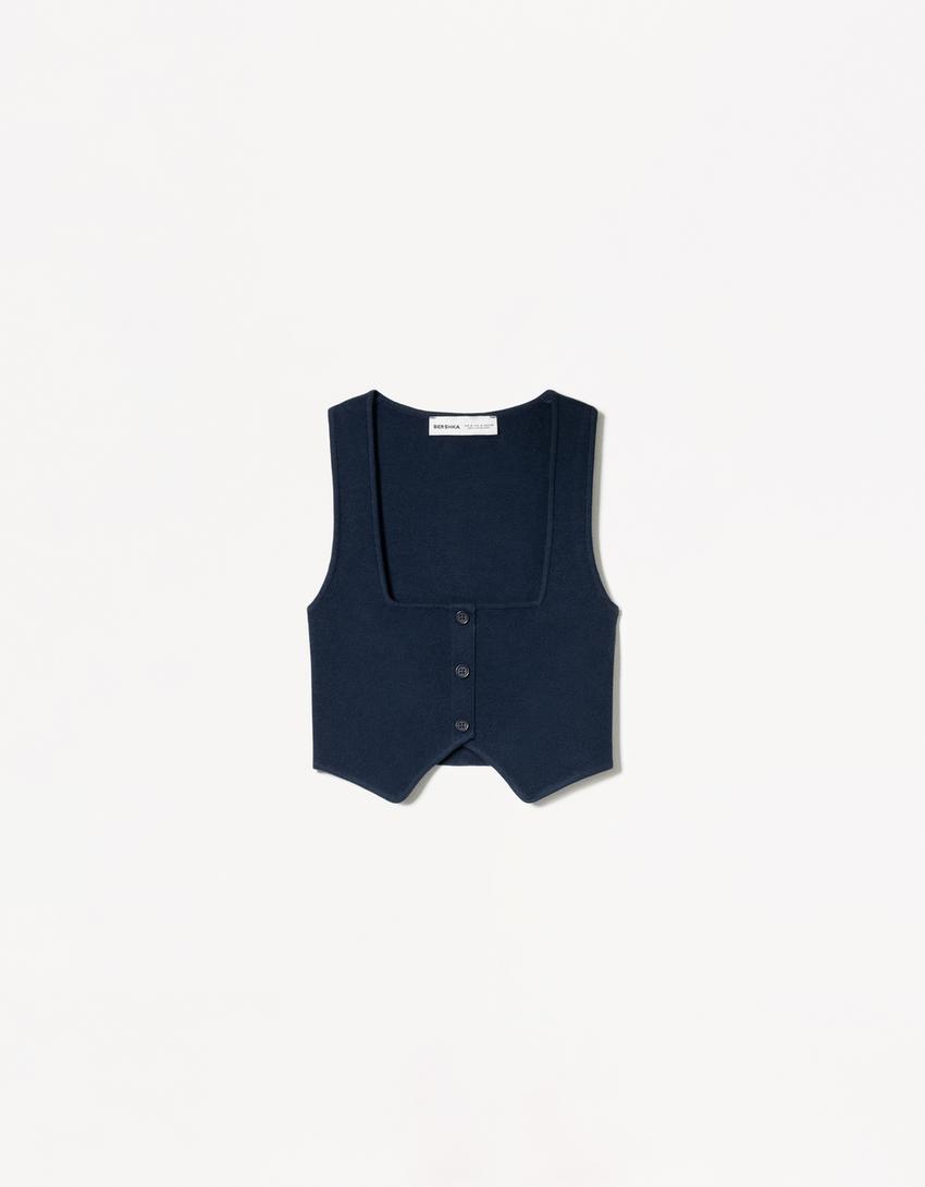 Strikket vest- og skjørtsett-Blå-3