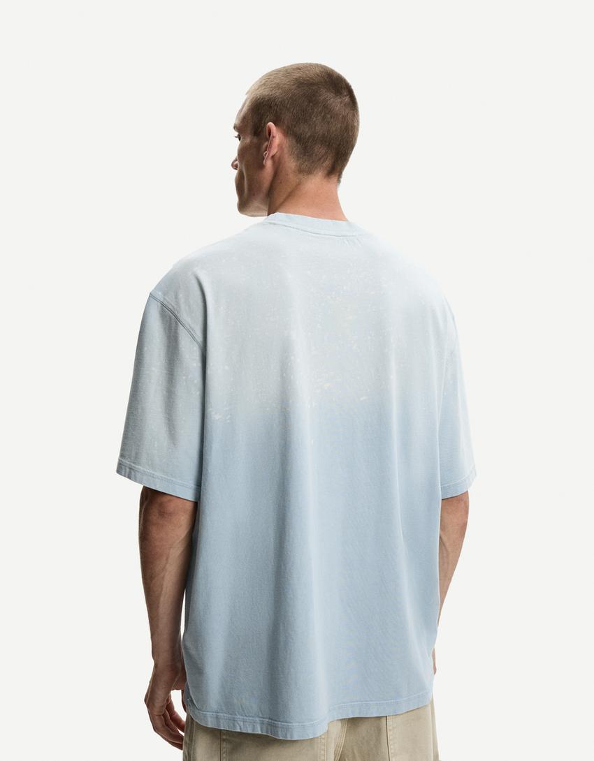 Tricou mânecă scurtă print-Albastru deschis-1