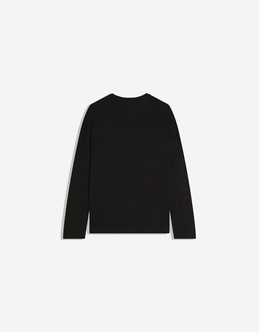 Textured long sleeve T-shirt-Black