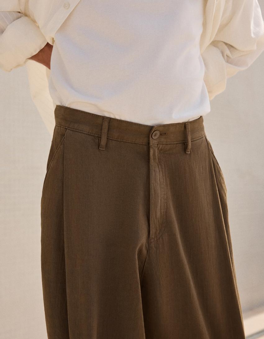 Pantalón super baggy con liño-Marrón