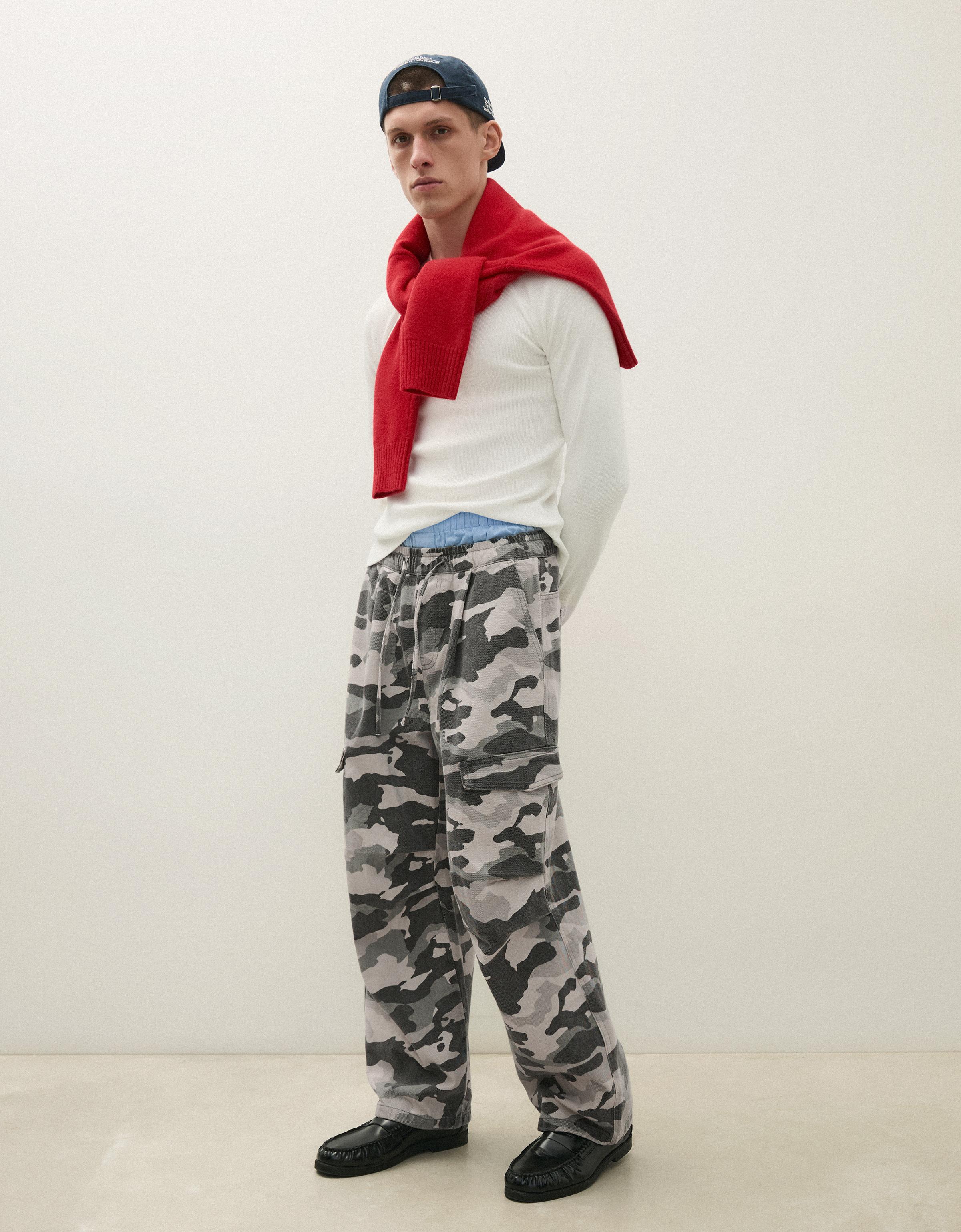 Bershka Jeans Print Cordón Hombre L Gris Oscuro