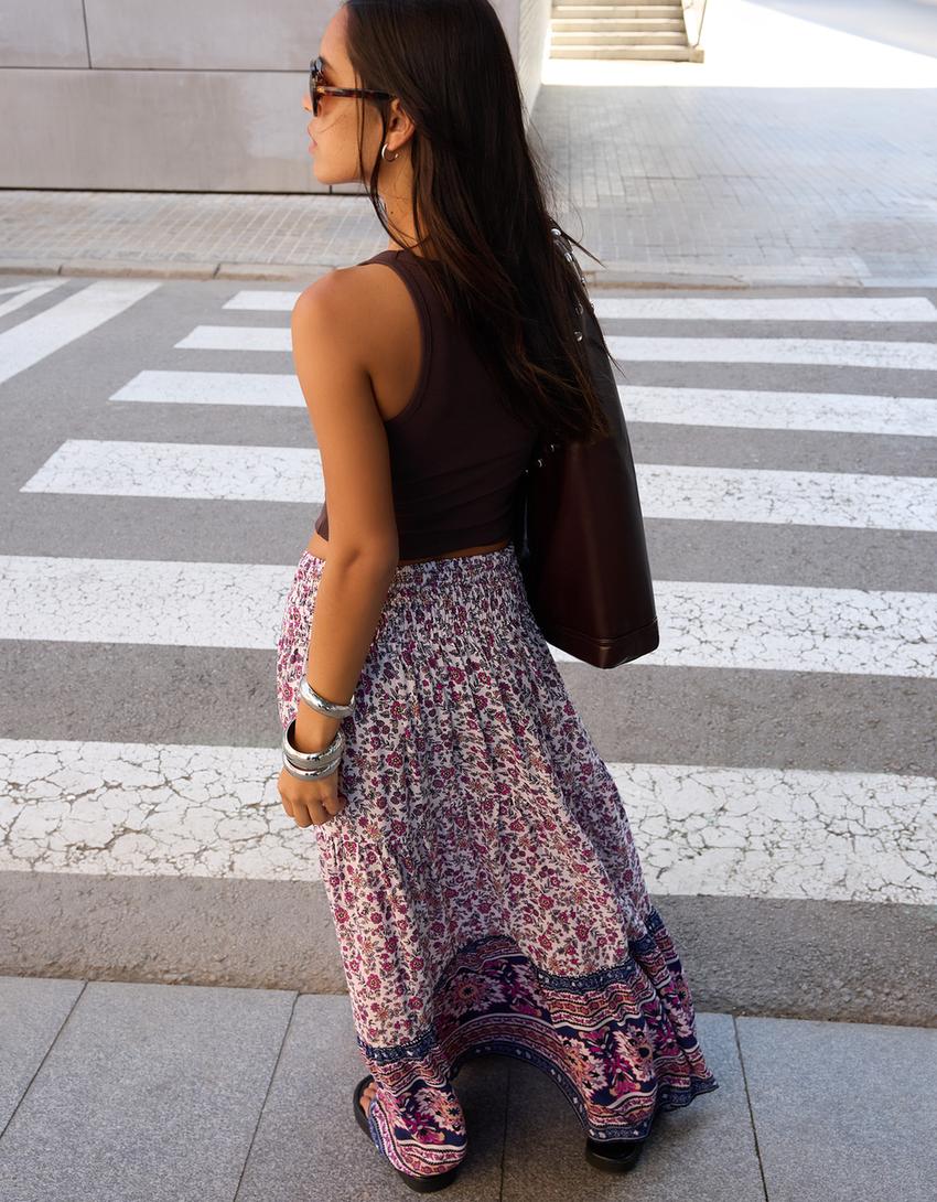 Jupe maxi boho imprimée-Marine-2