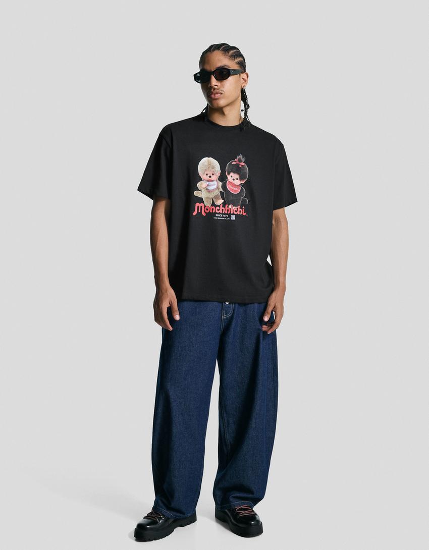 Camiseta Monchhichi manga curta con filtro dixital-Negro