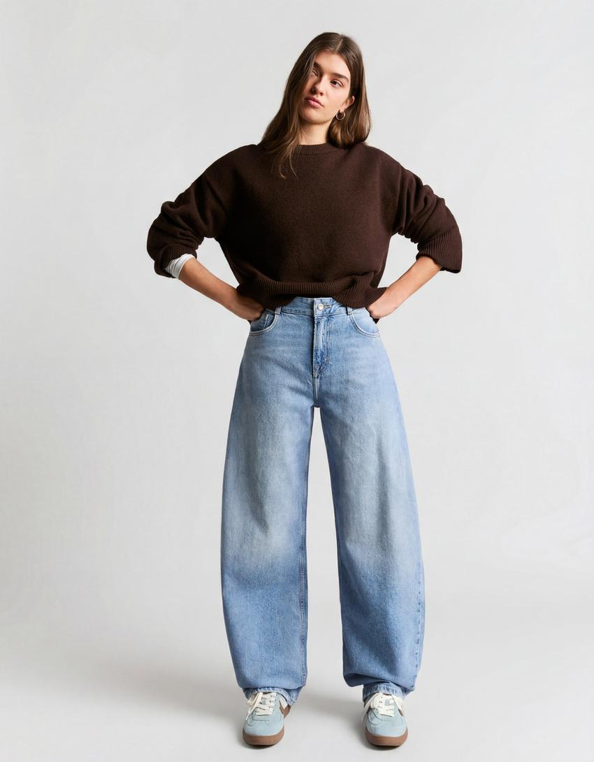 Jeans barrel fit vita alta-Azzurro Lavato