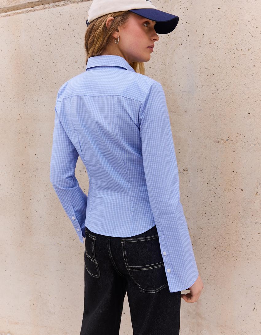 Chemise manches cloche ajustée-Bleu