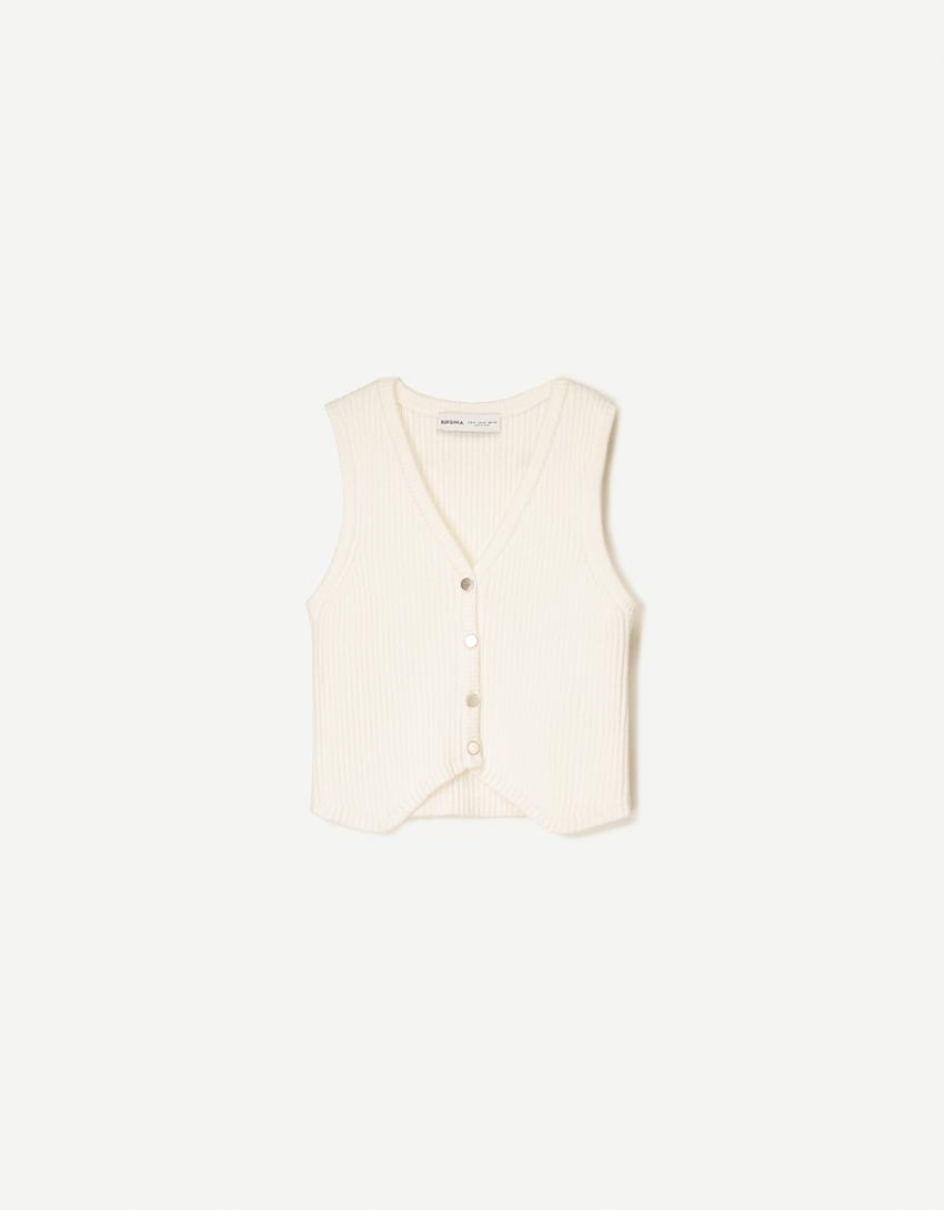 Chaleco cuello pico rib - Mujer | Bershka