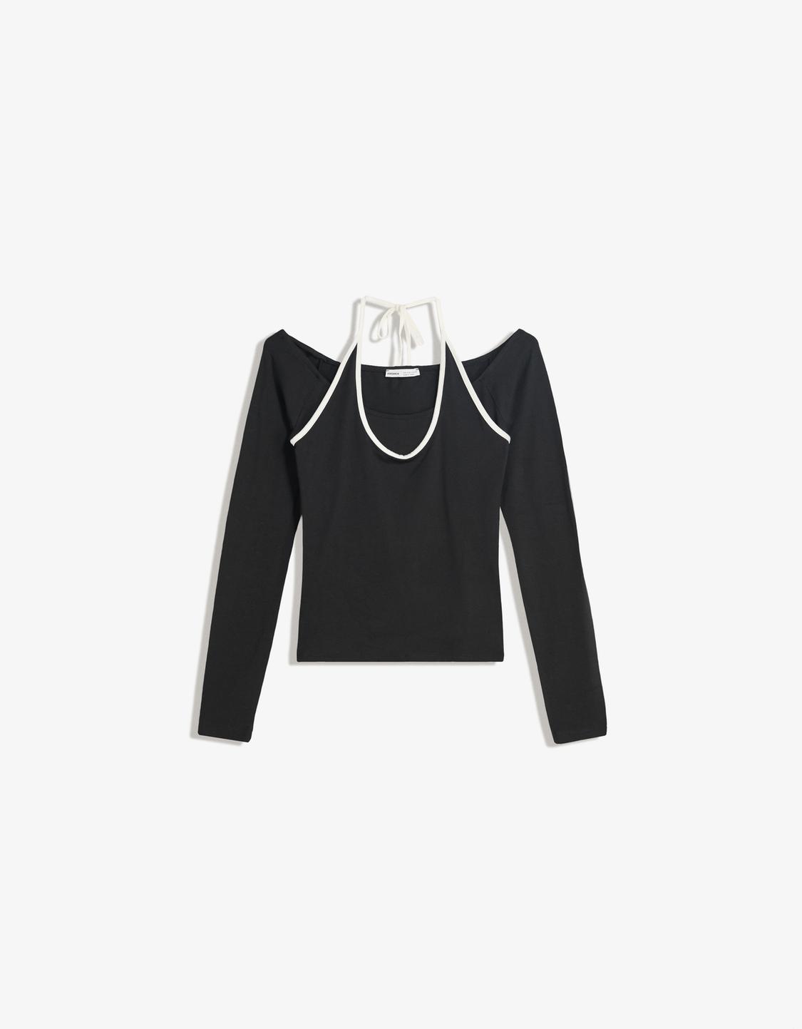 Long sleeve halter neck T-shirt