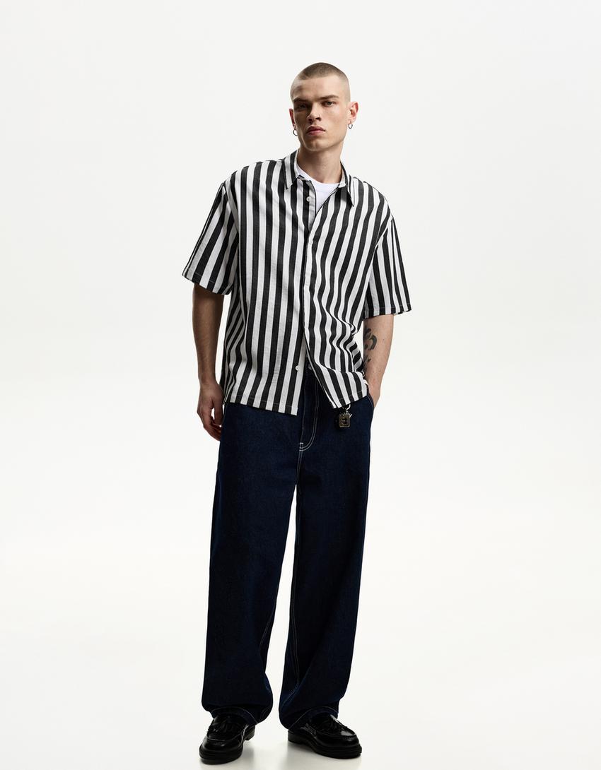 Chemise manches courtes relaxed fit-Blanc / Noir