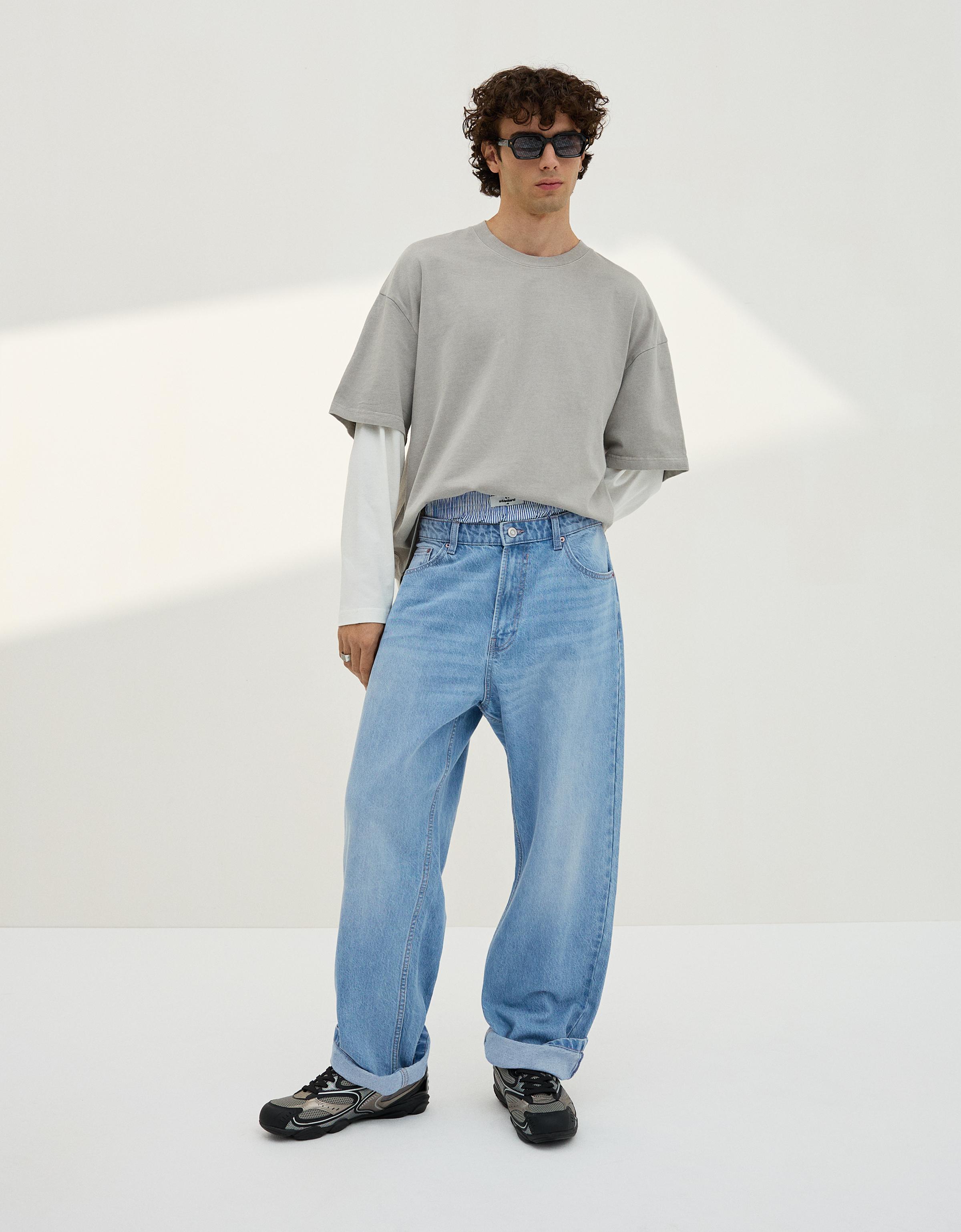 Bershka Baggy Jeans Herren 32 Ausgewaschenes Blau