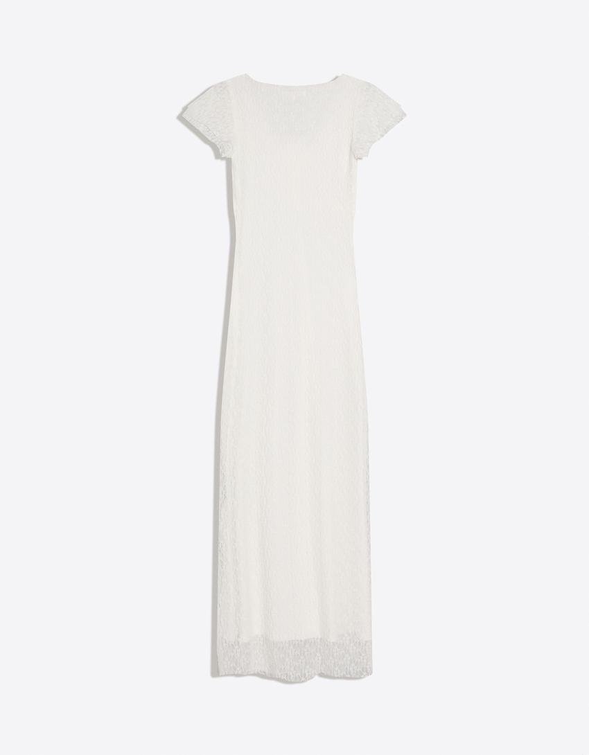 Robe midi en dentelle-Écru